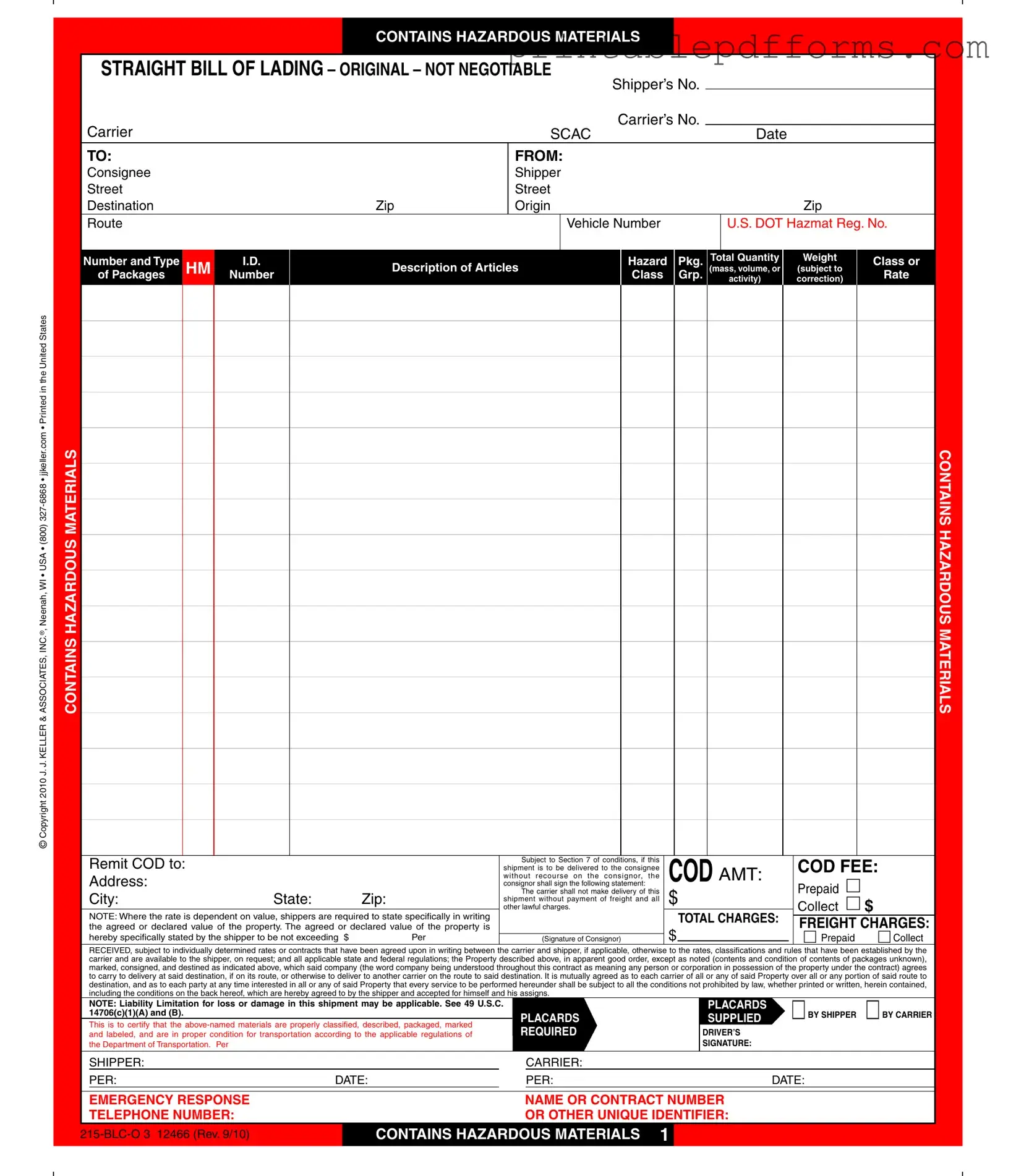 Fill a Valid Hazard Bill Of Ladden Form