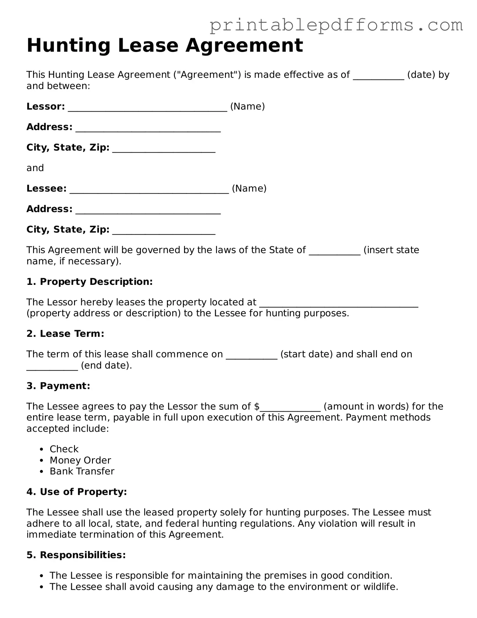 Blank Hunting Lease Agreement Form