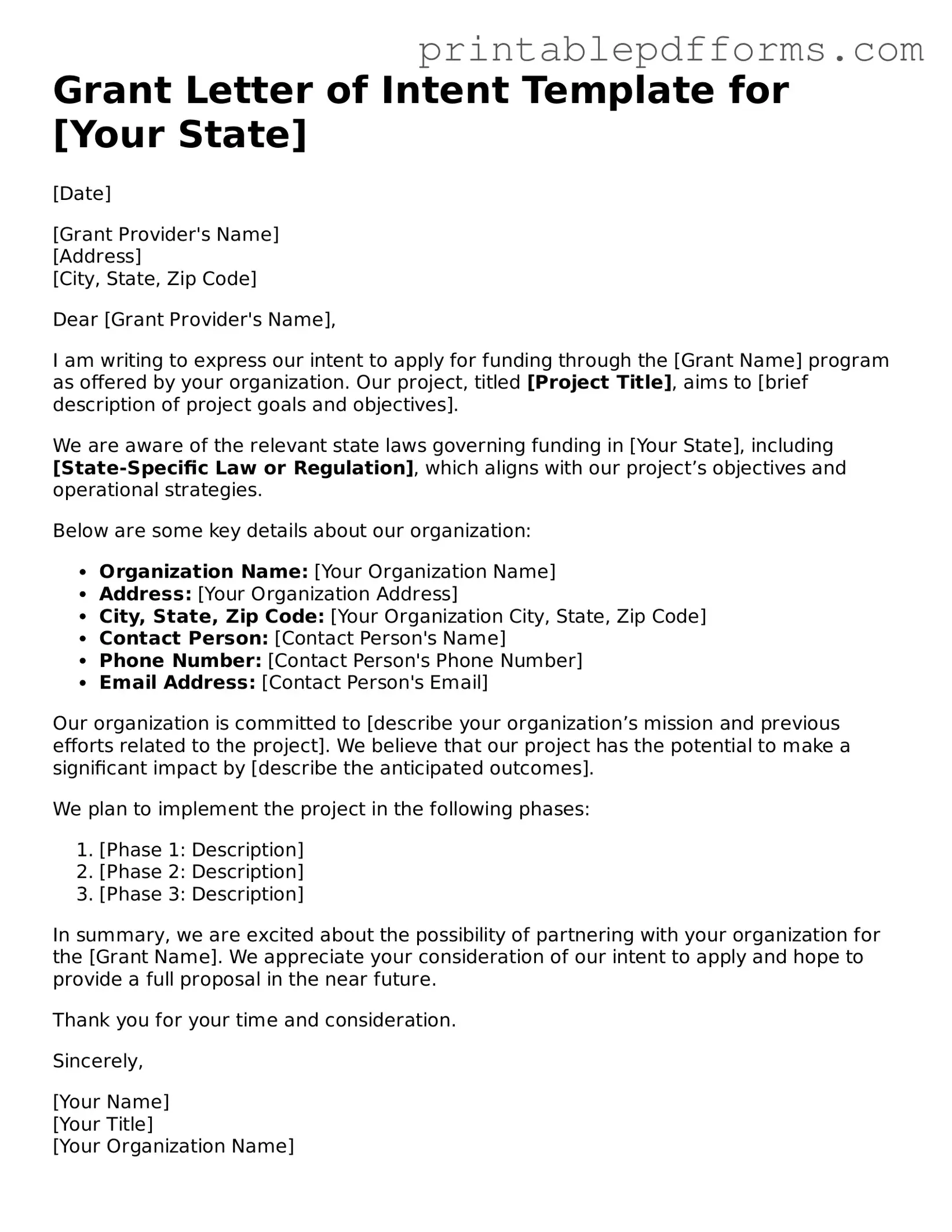 Blank Grant Letter of Intent Form