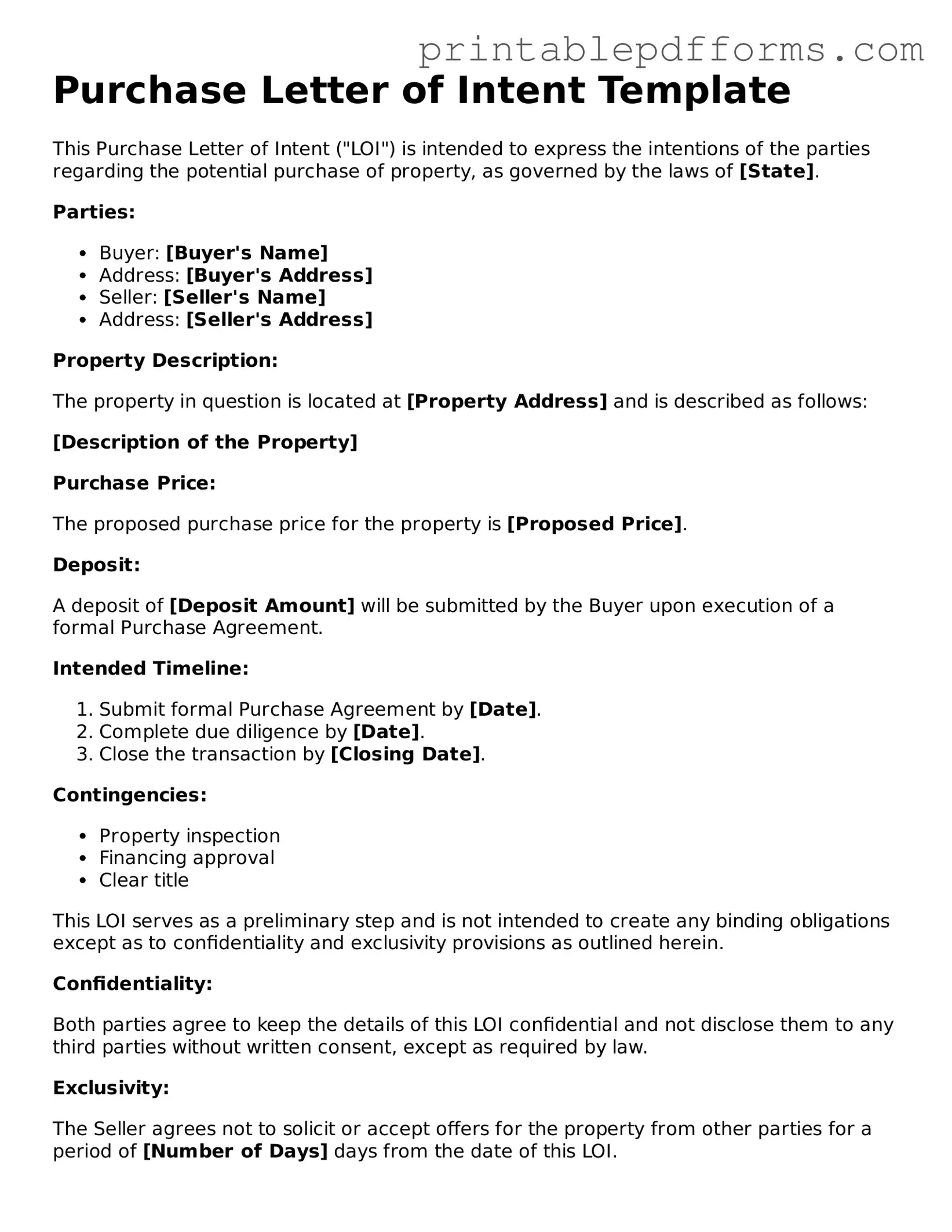 Blank Purchase Letter of Intent Form