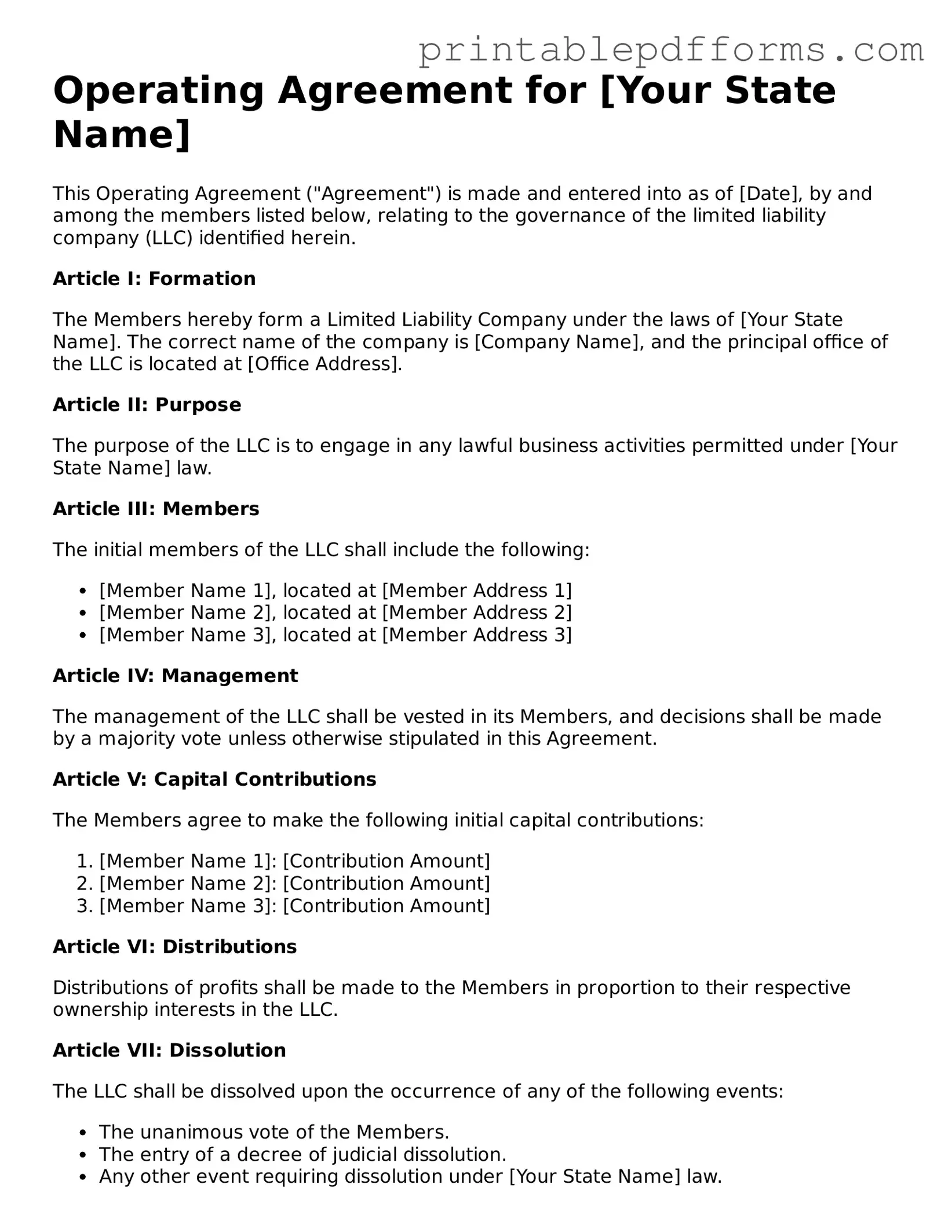 Blank Operating Agreement Form