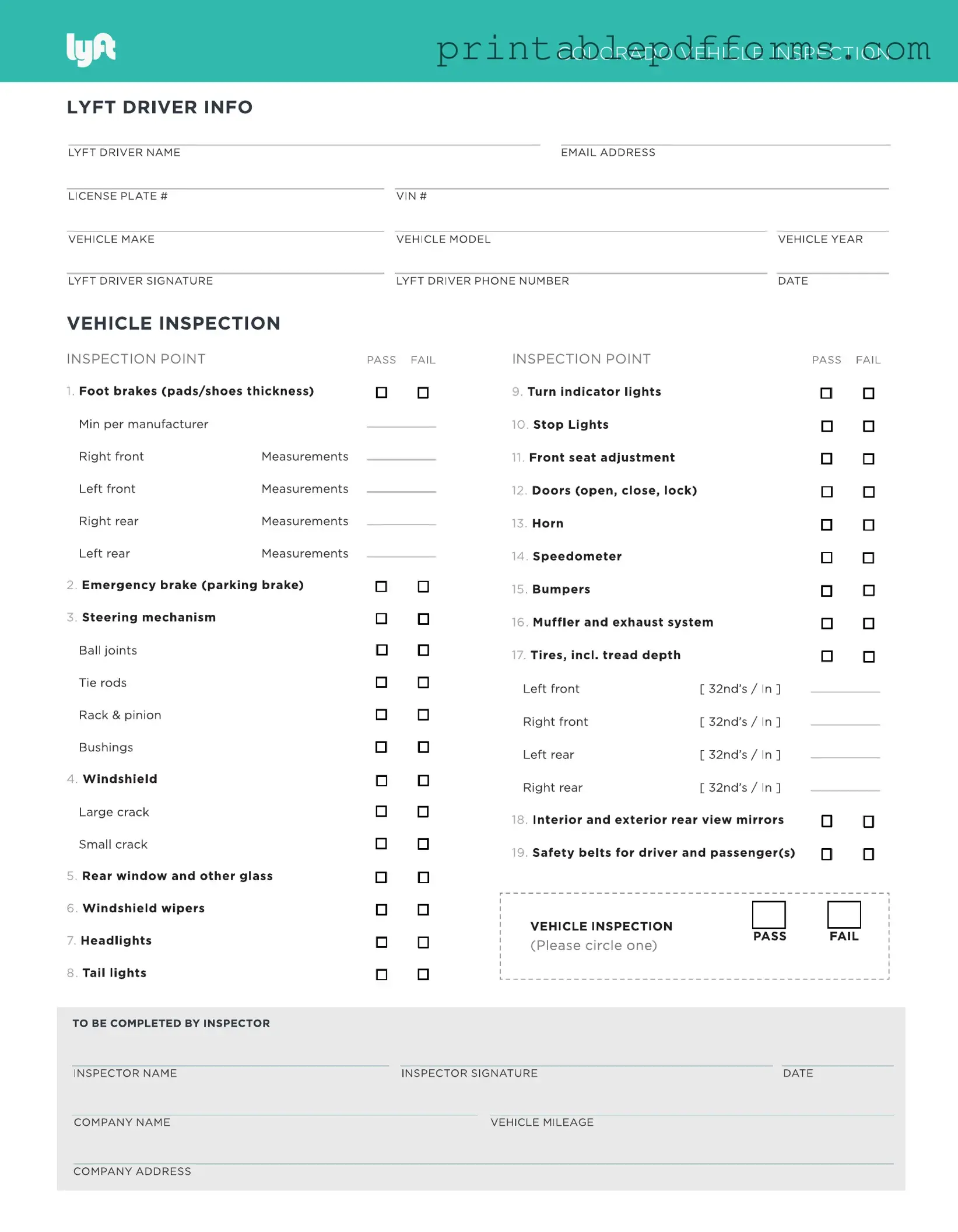 Fill a Valid Lyft Inspection Form