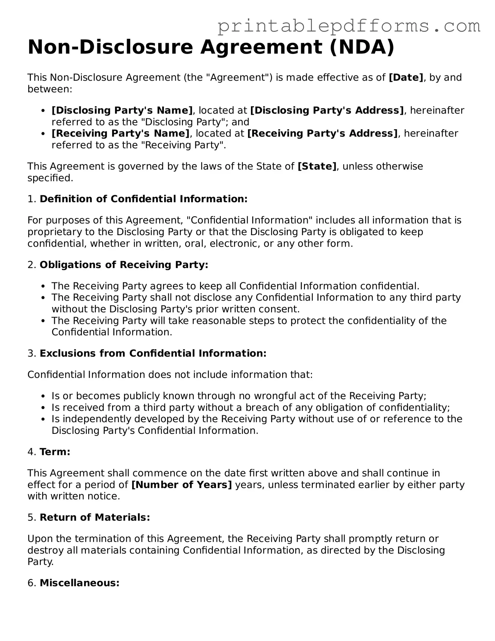 Blank Non-disclosure Agreement Form