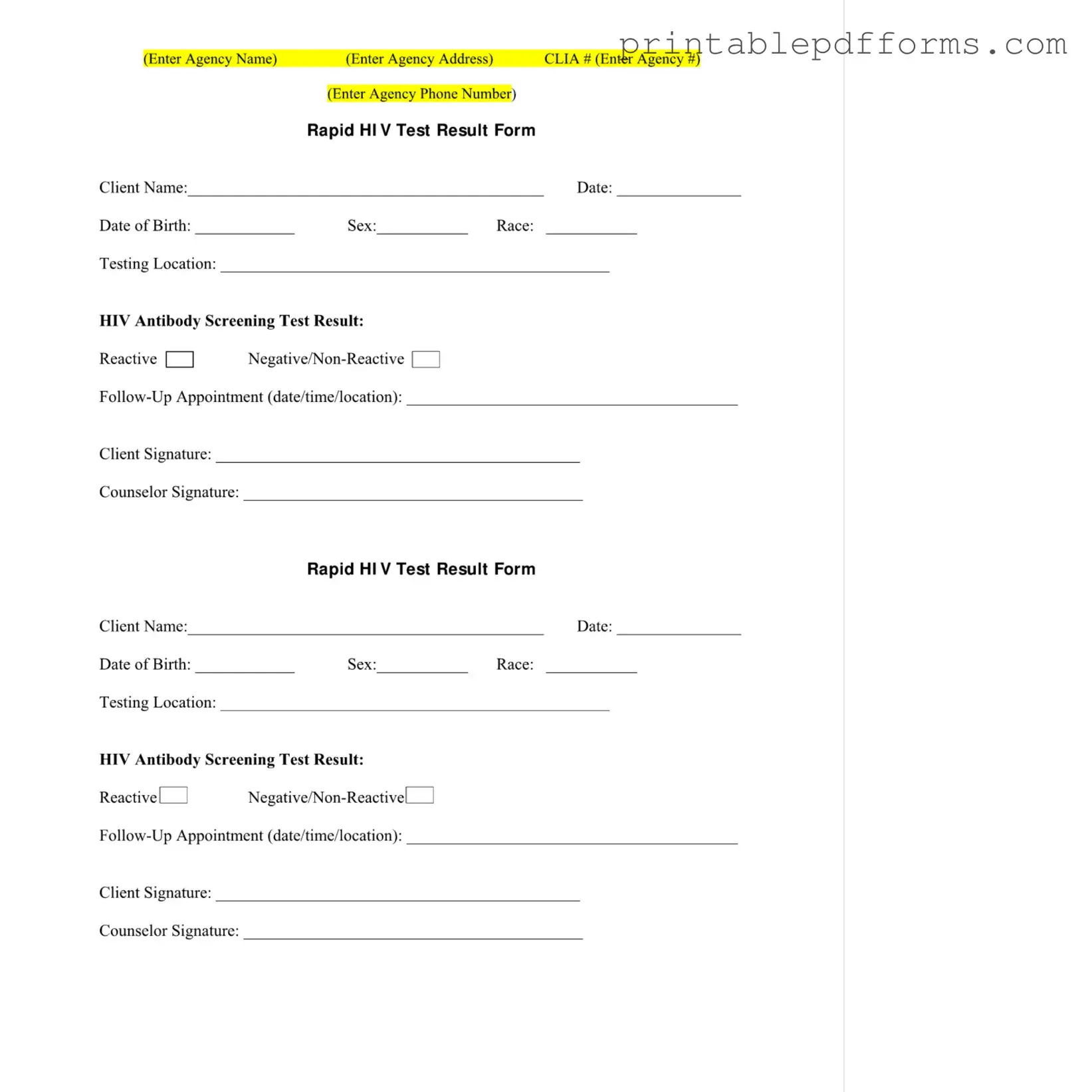 Fill a Valid Negative Hiv Test Form