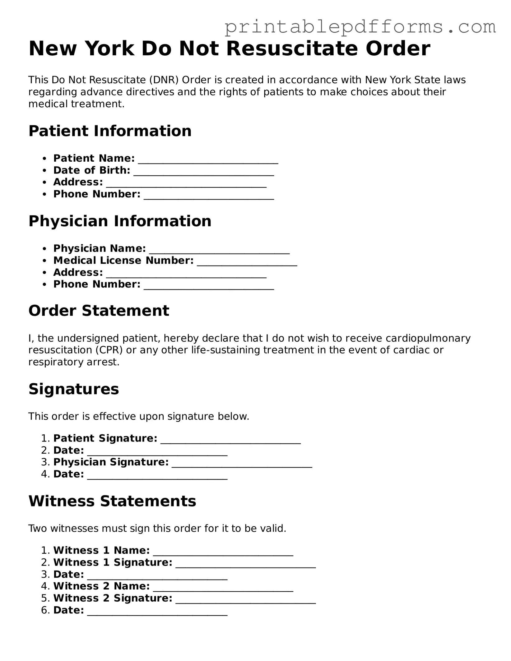 New York Do Not Resuscitate Order Document