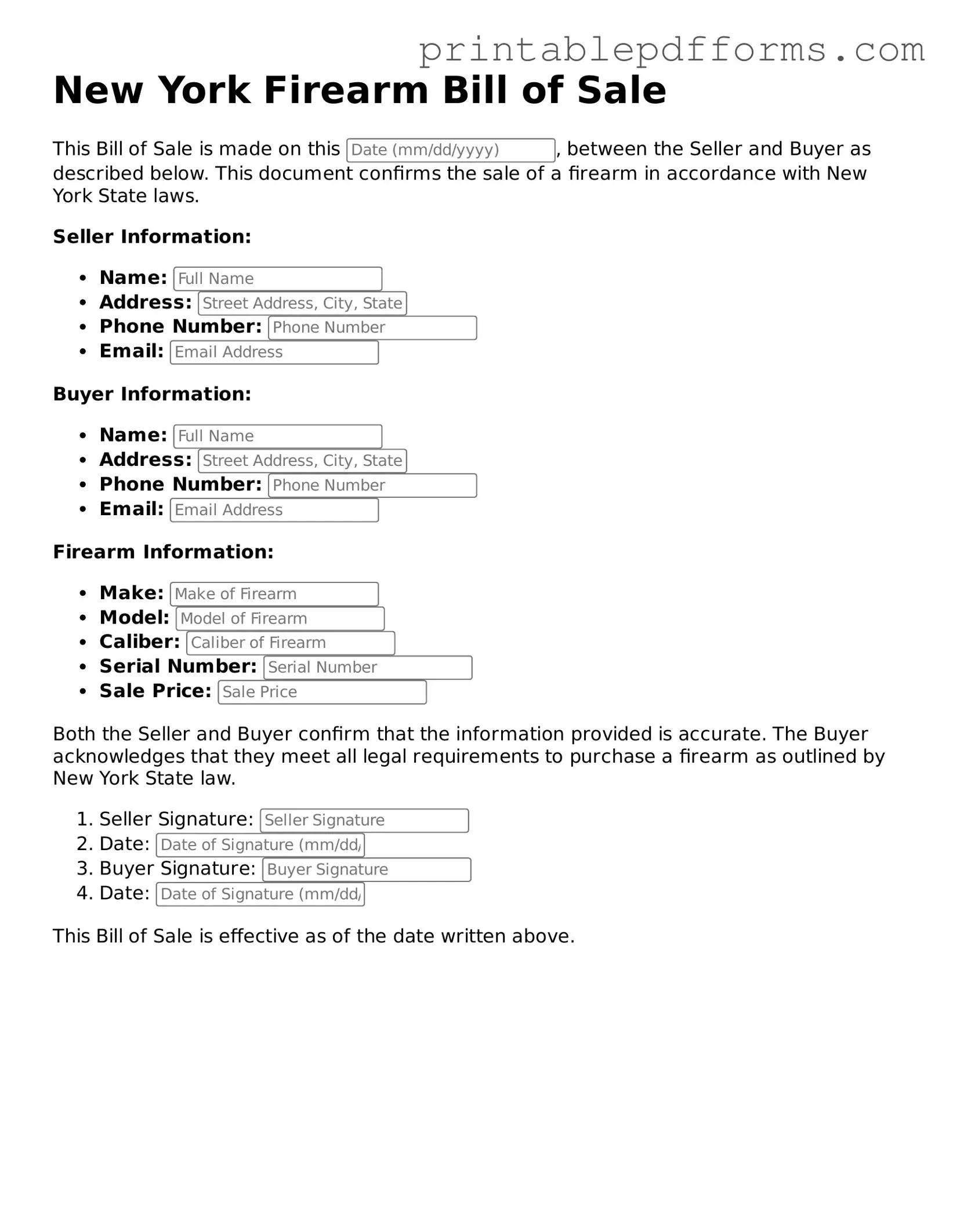 New York Firearm Bill of Sale Document