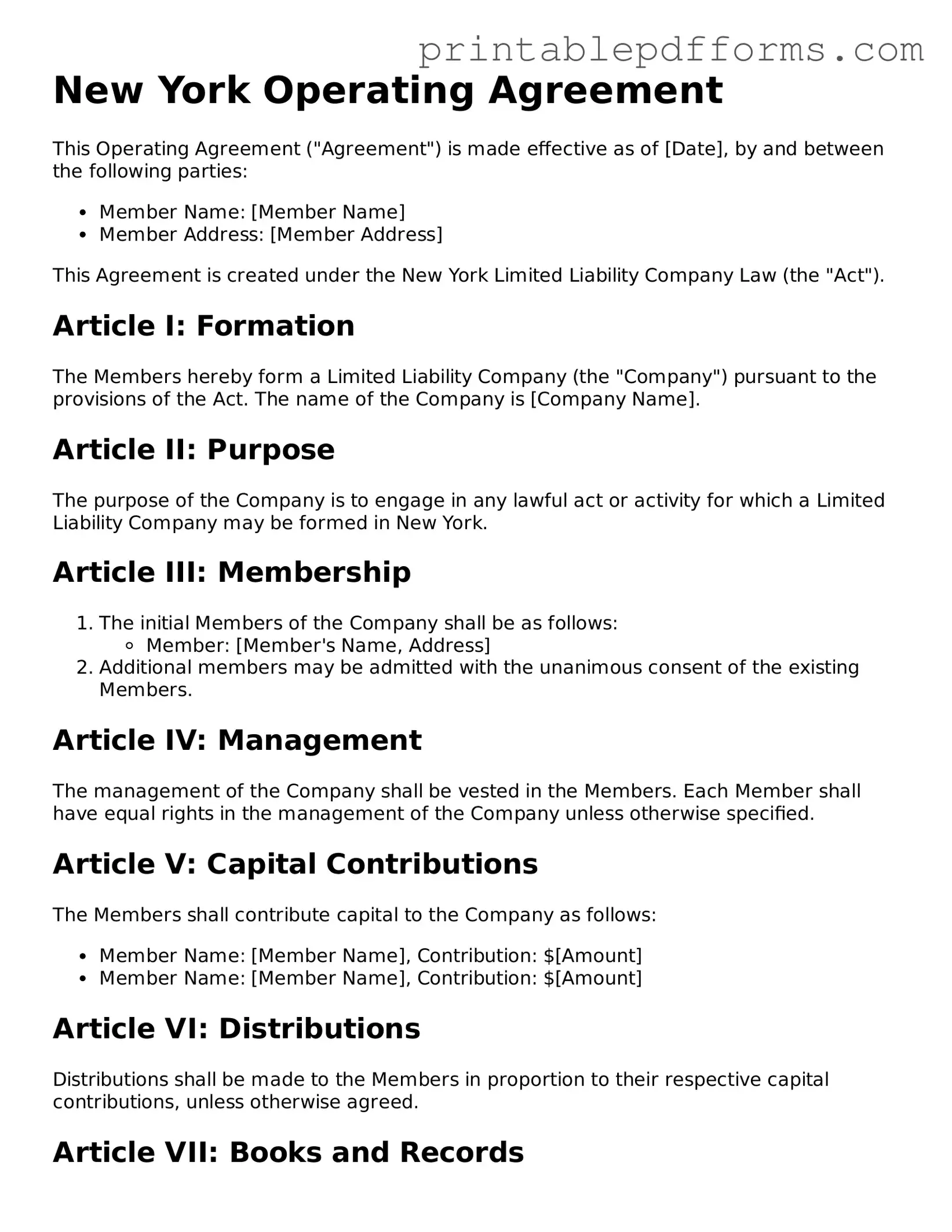 New York Operating Agreement Document