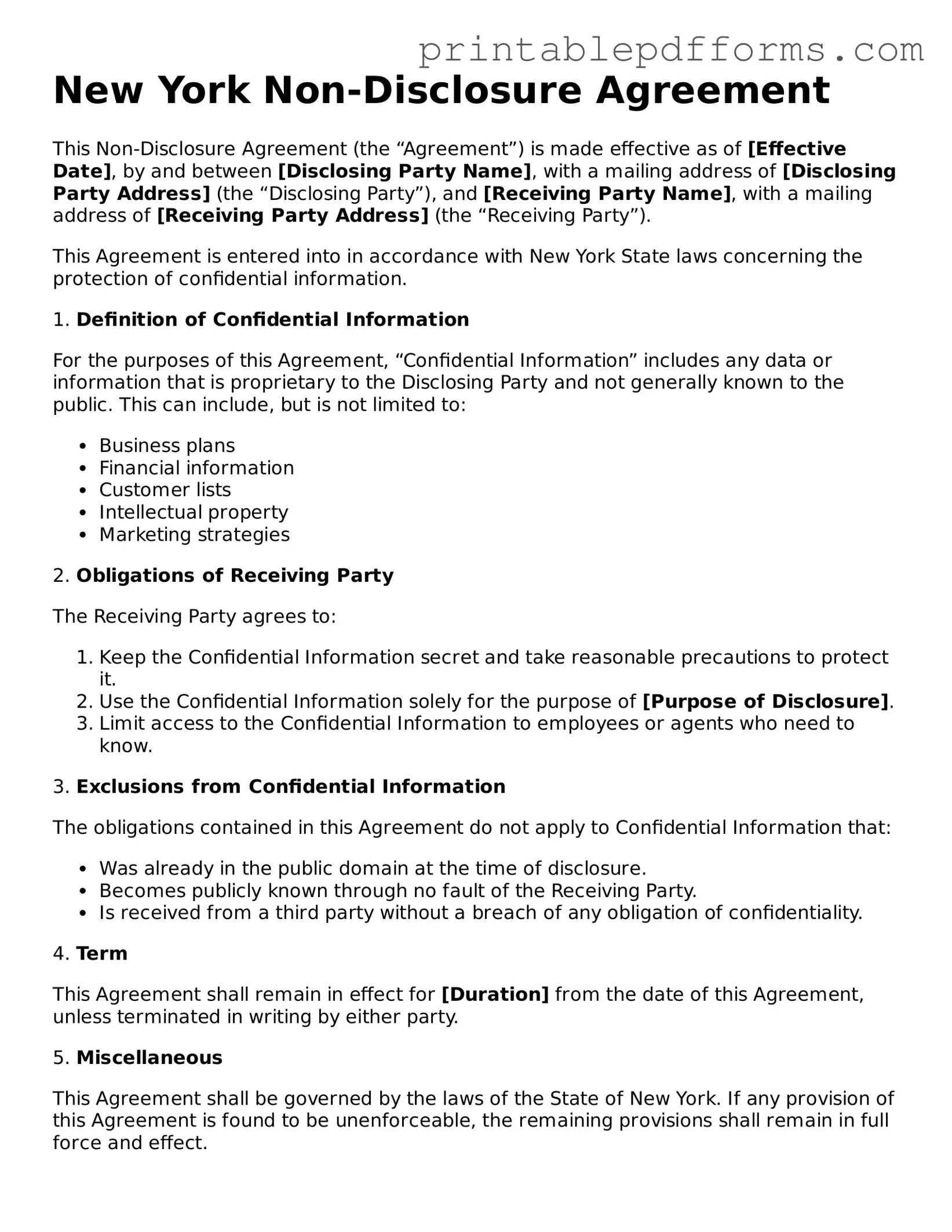 New York Non-disclosure Agreement Document