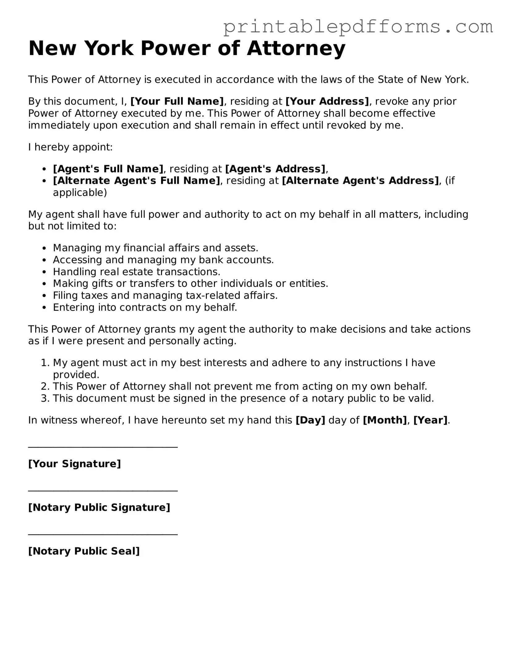 New York Power of Attorney Document