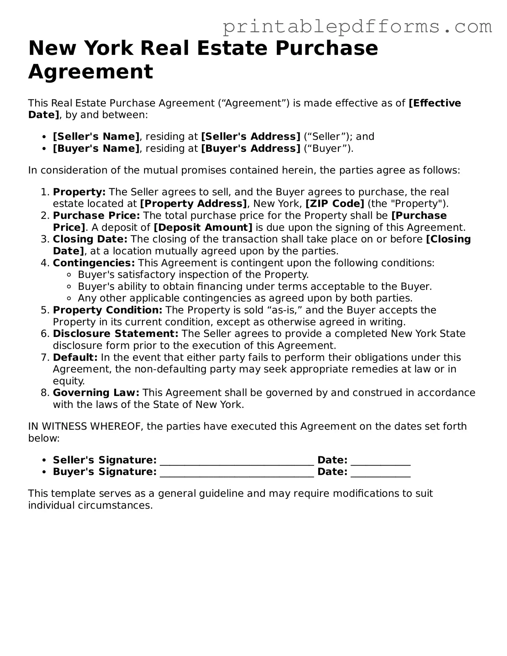 New York Real Estate Purchase Agreement Document