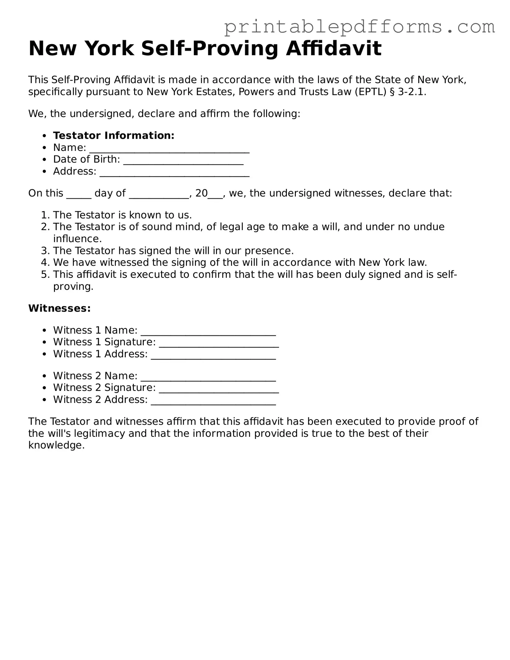 New York Self-Proving Affidavit Document