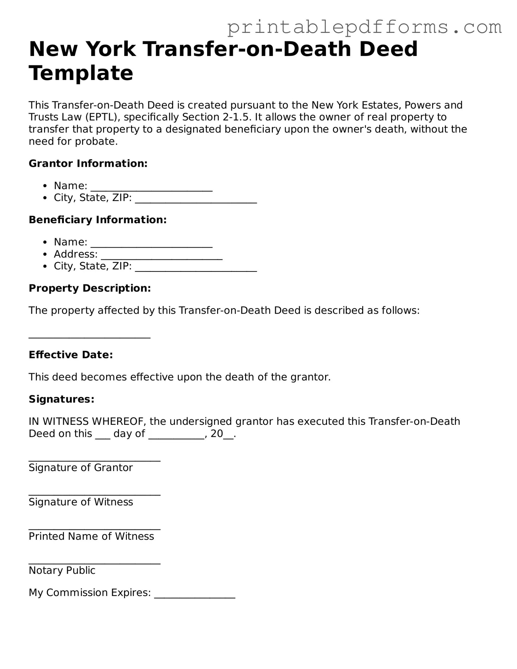 New York Transfer-on-Death Deed Document