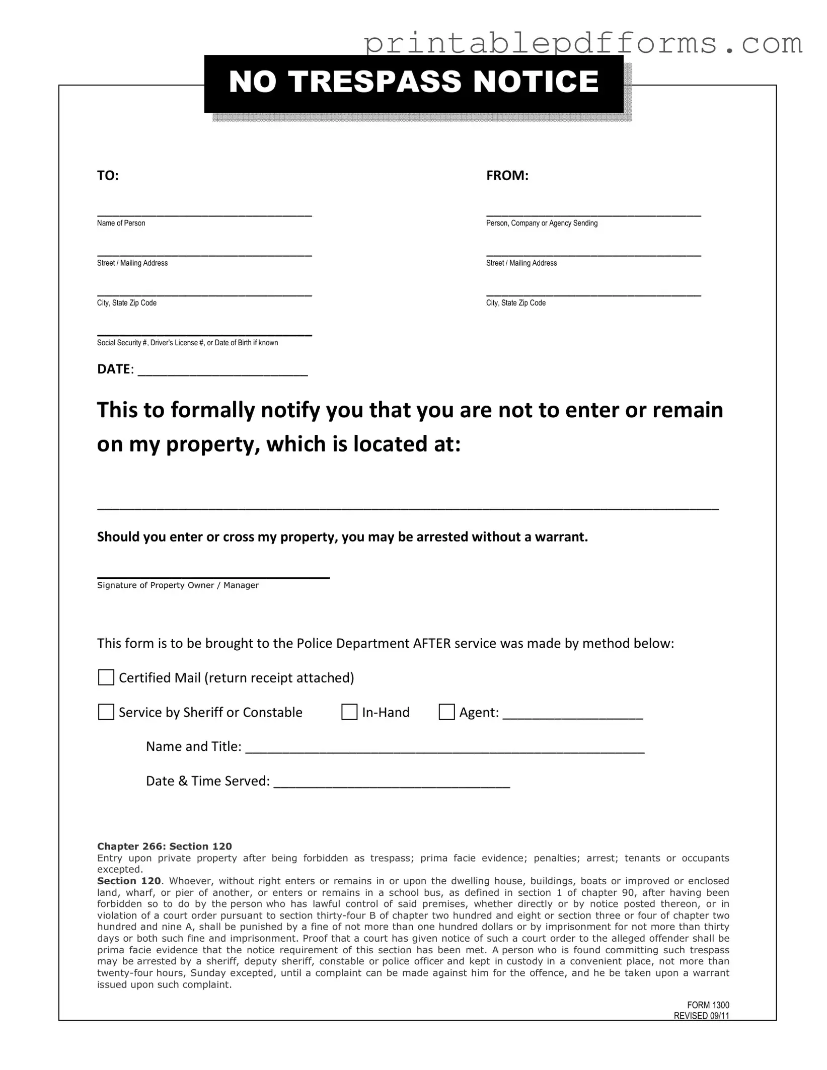 Fill a Valid No Trespassing Letter Form