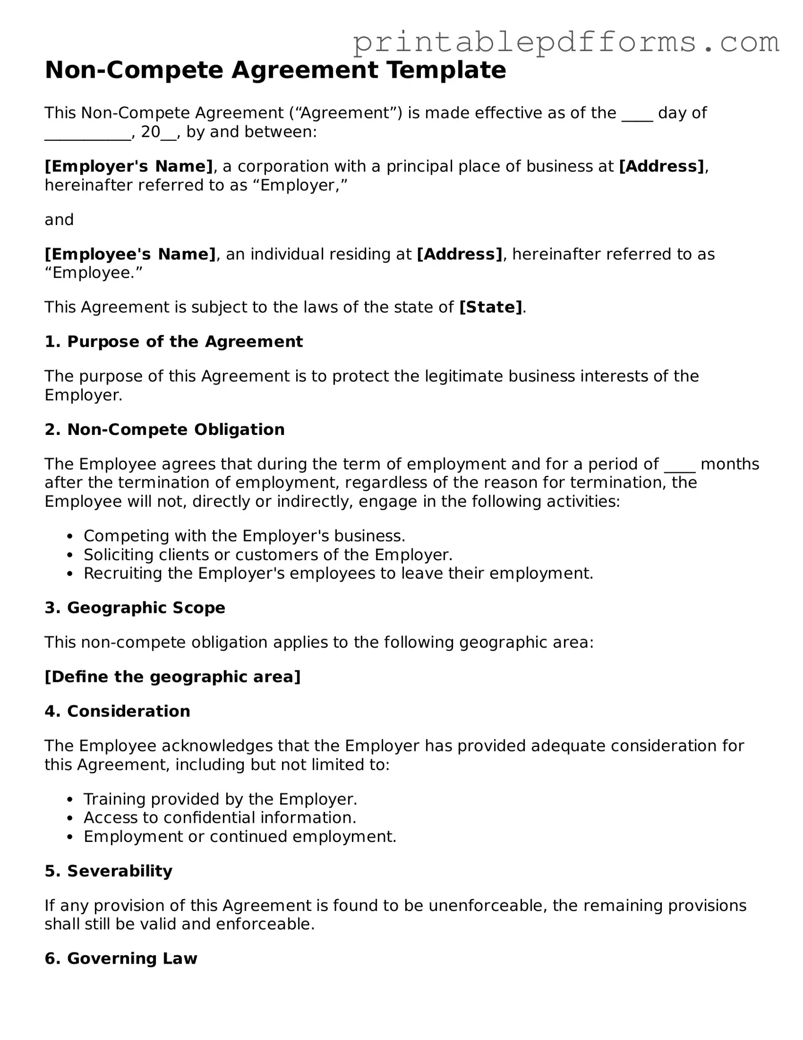 Blank Non-compete Agreement Form