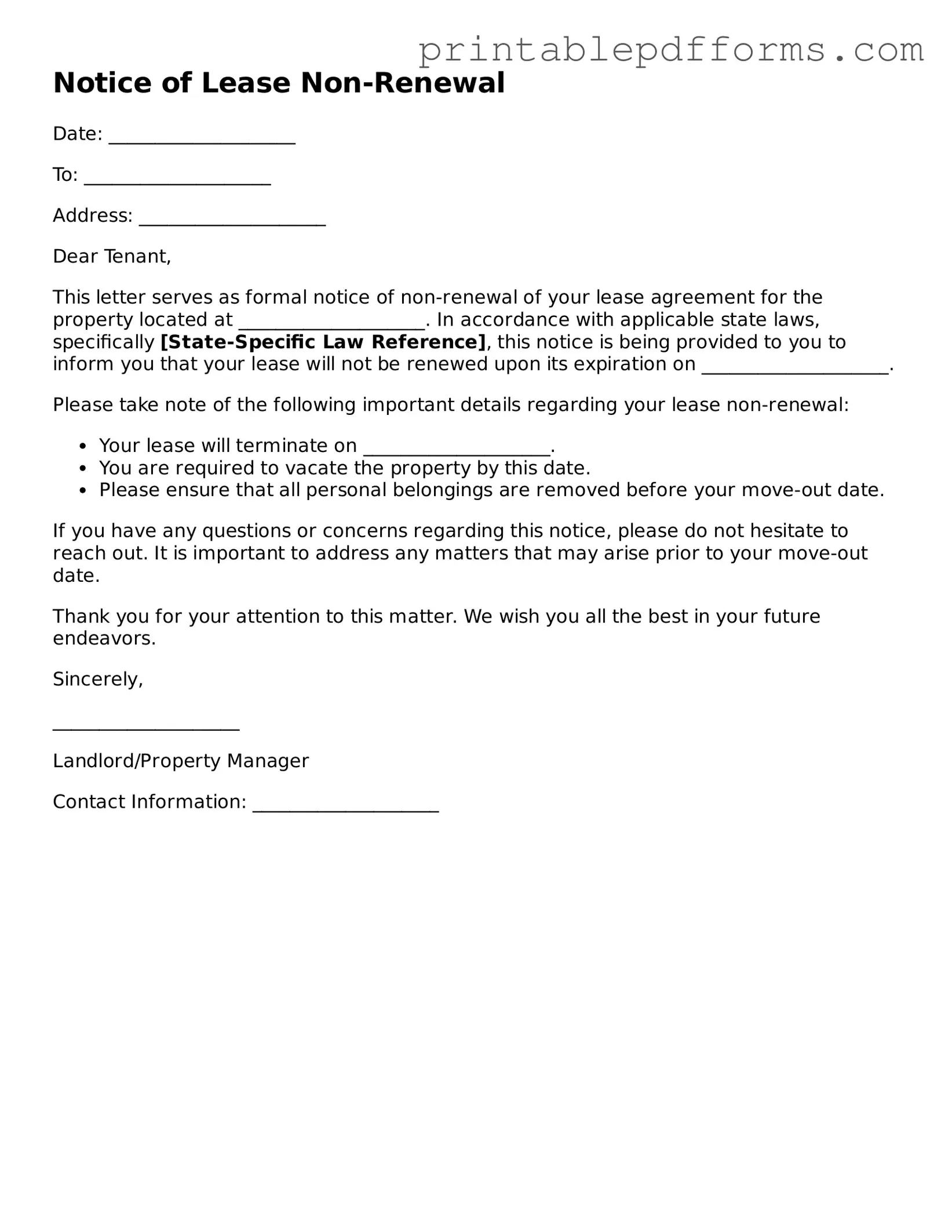 Blank Notice of Lease Non-Renewal Form