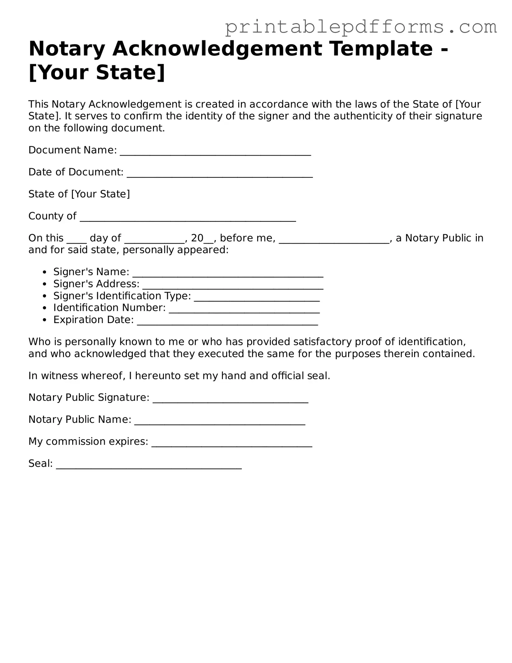 Blank Notary Acknowledgement Form