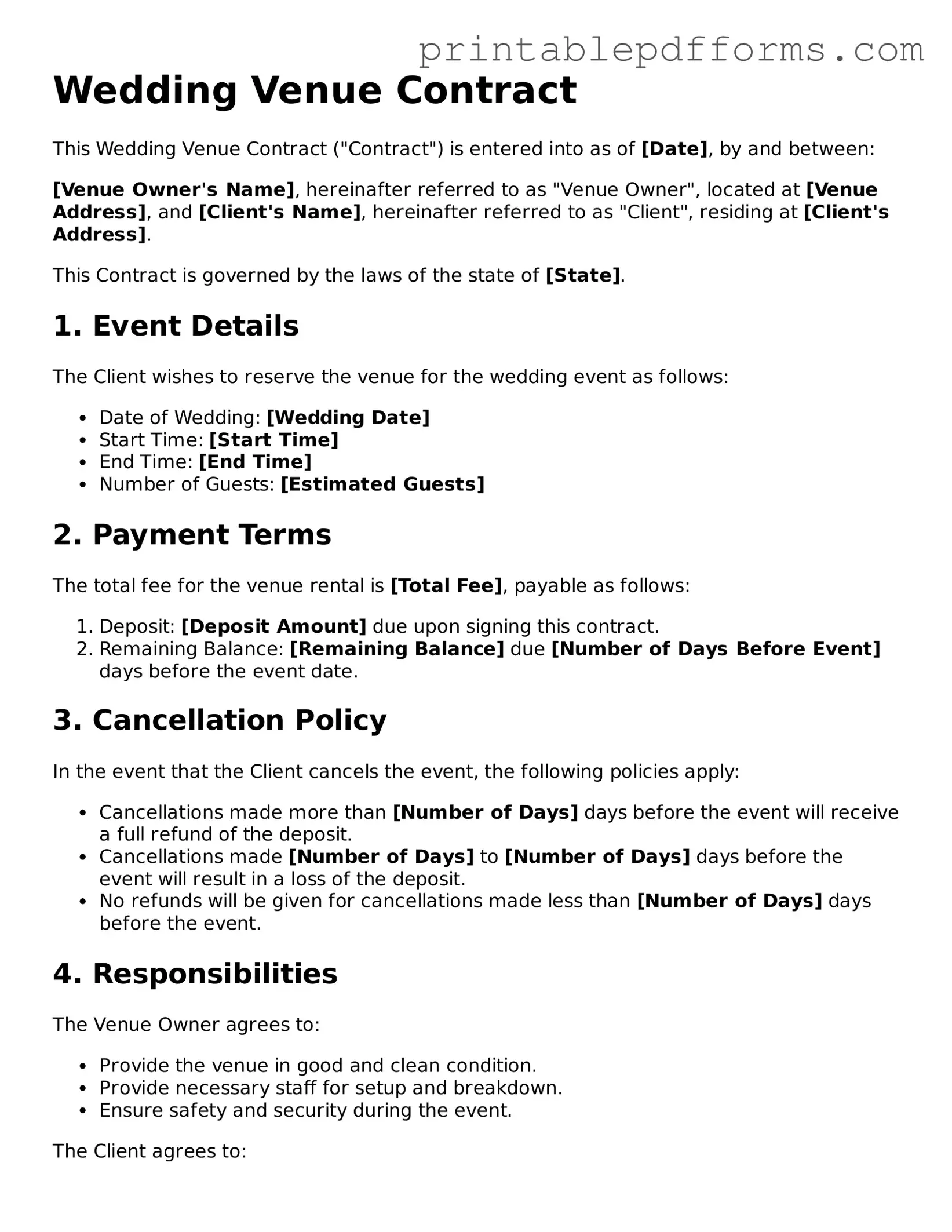 Blank Wedding Venue Contract Form