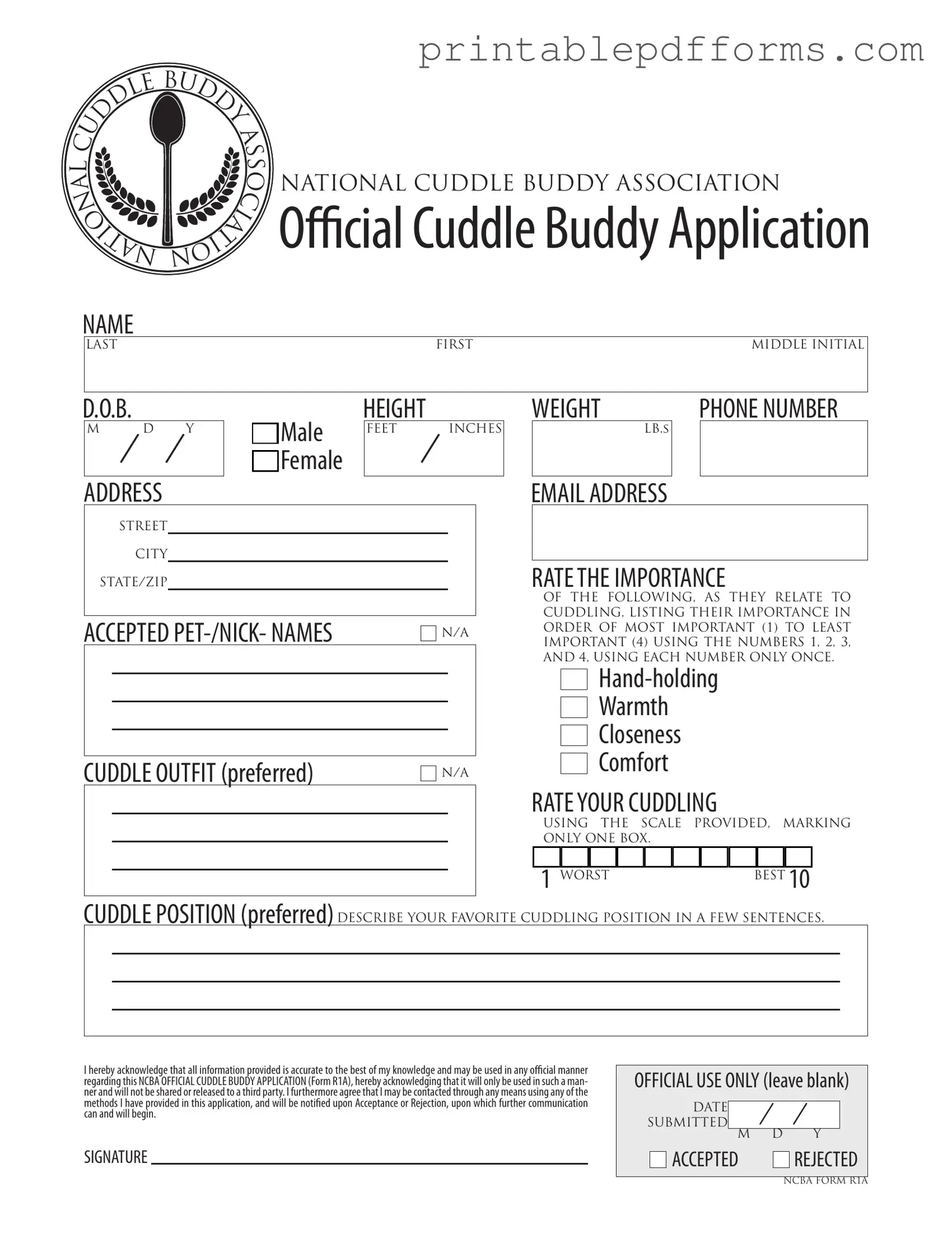 Fill a Valid Cuddle Buddy Application Form