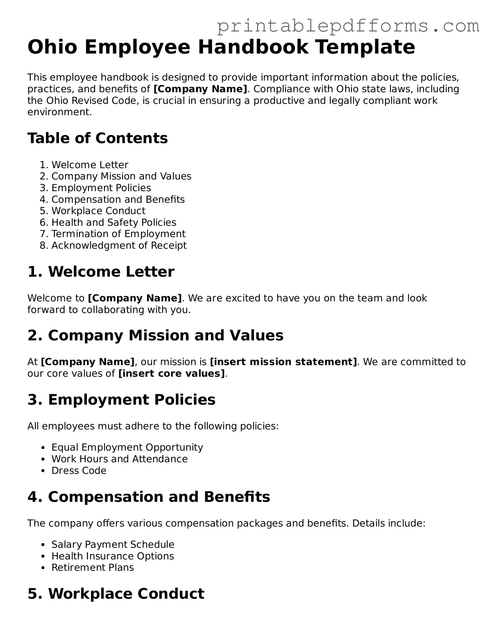 Ohio Employee Handbook Document