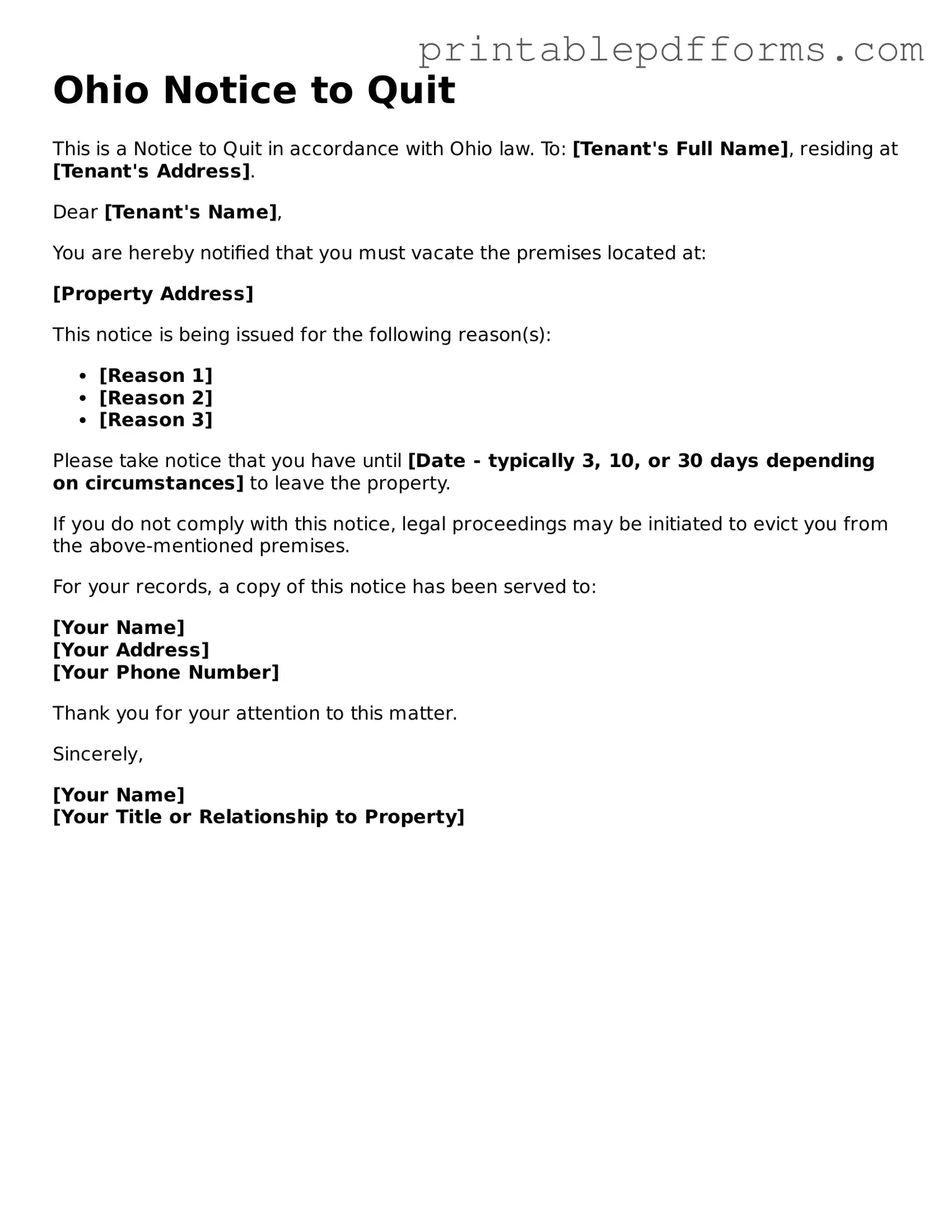 Ohio Notice to Quit Document