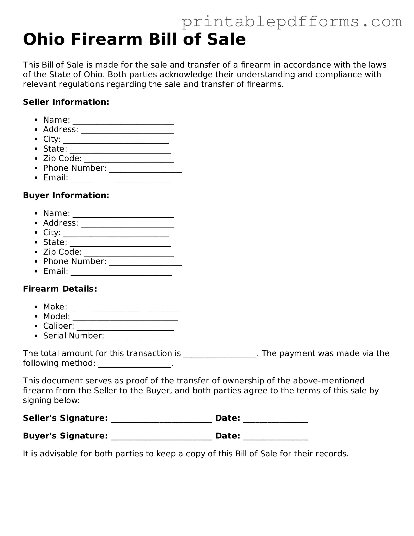 Ohio Firearm Bill of Sale Document