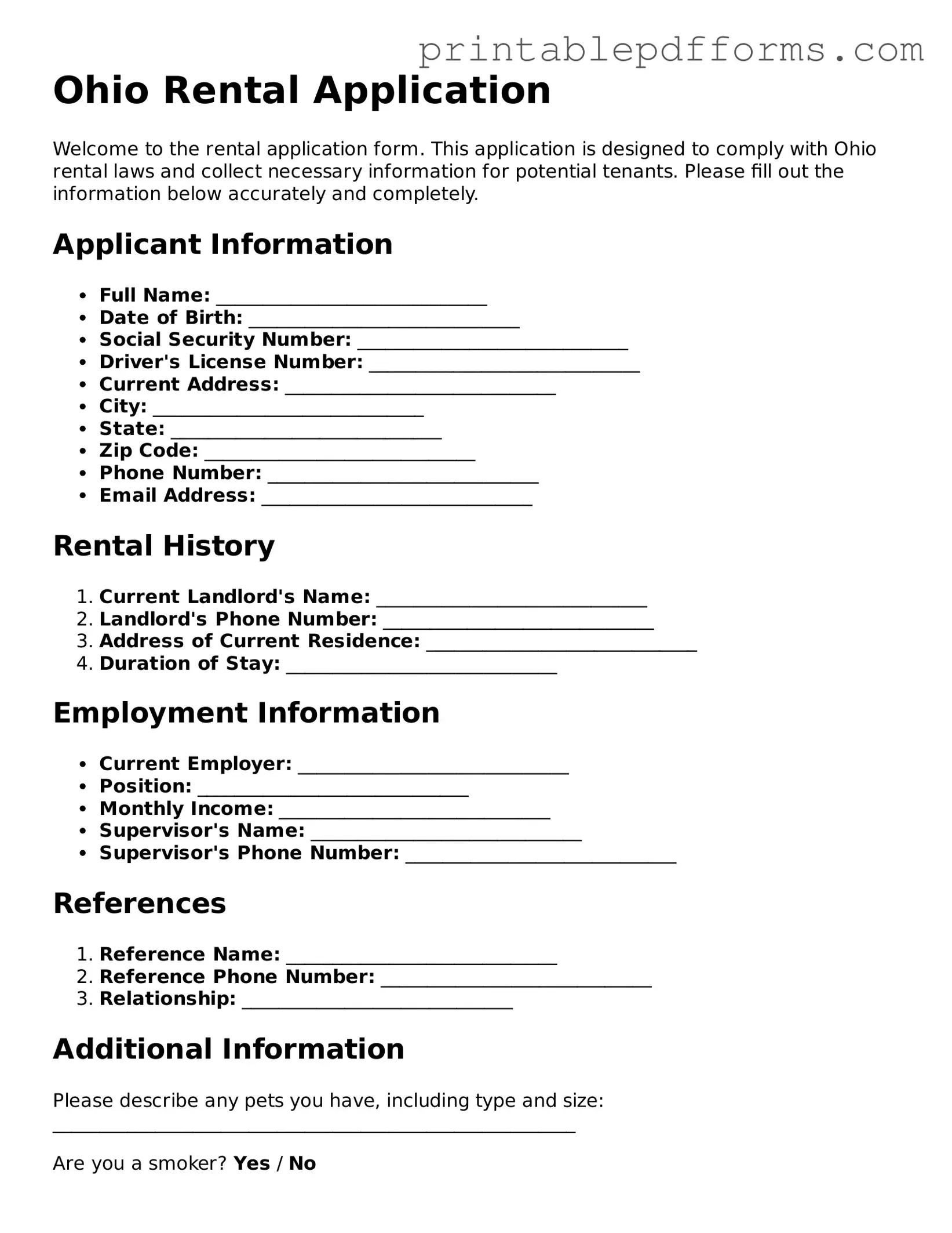 Ohio Rental Application Document