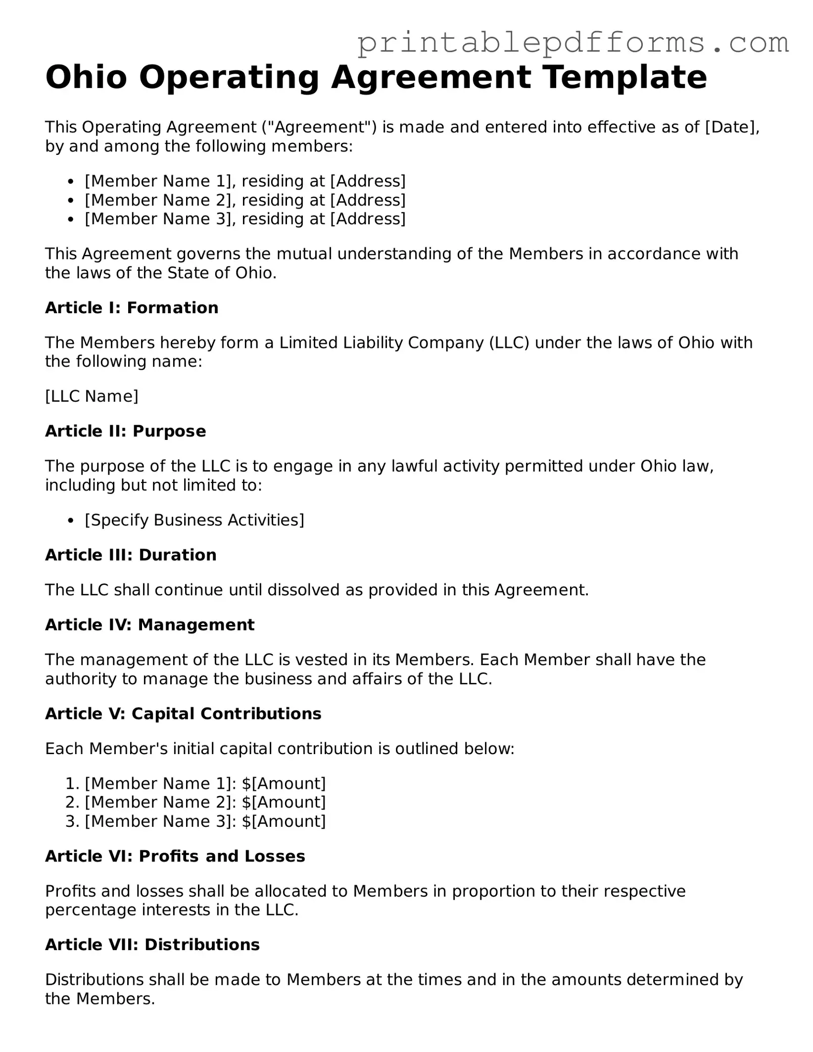Ohio Operating Agreement Document