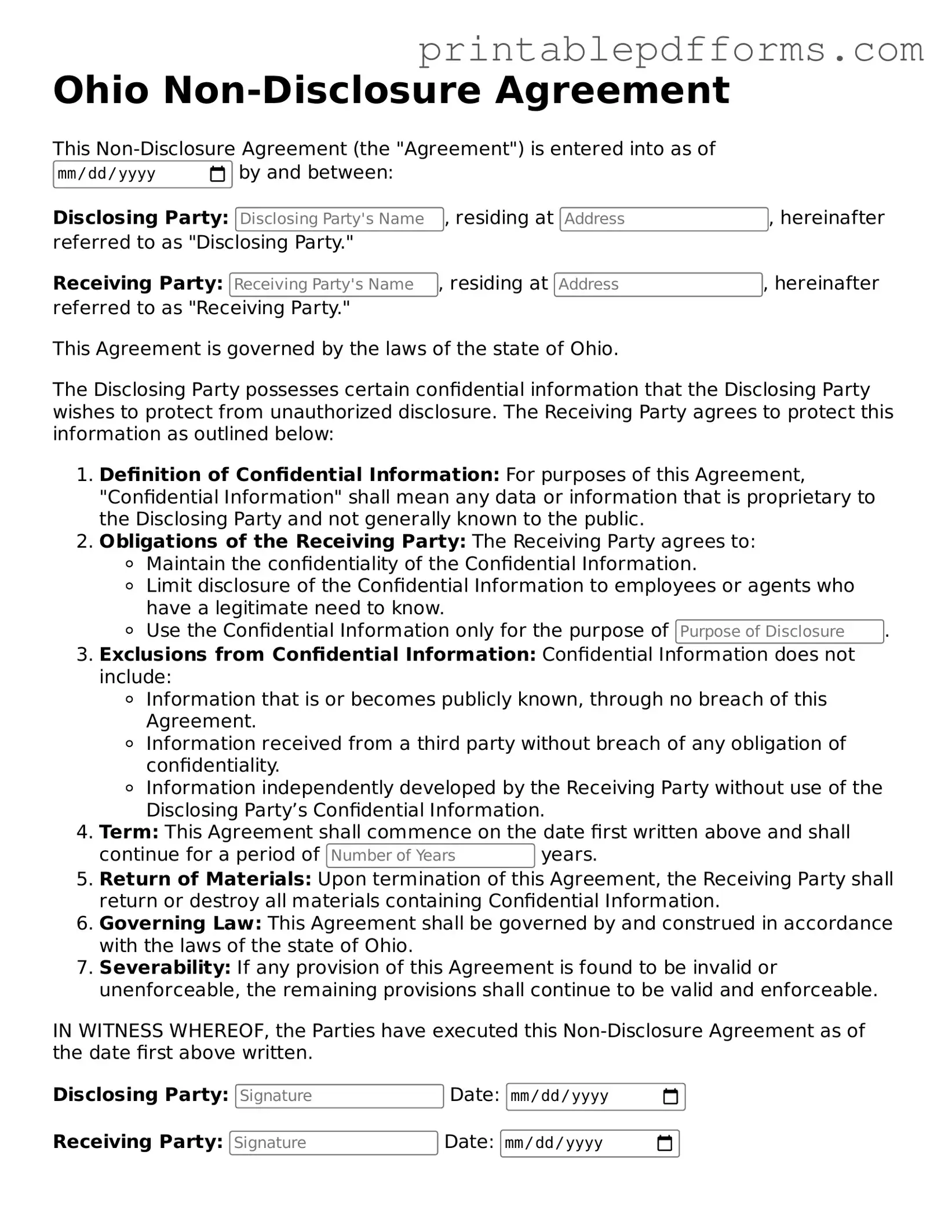Ohio Non-disclosure Agreement Document