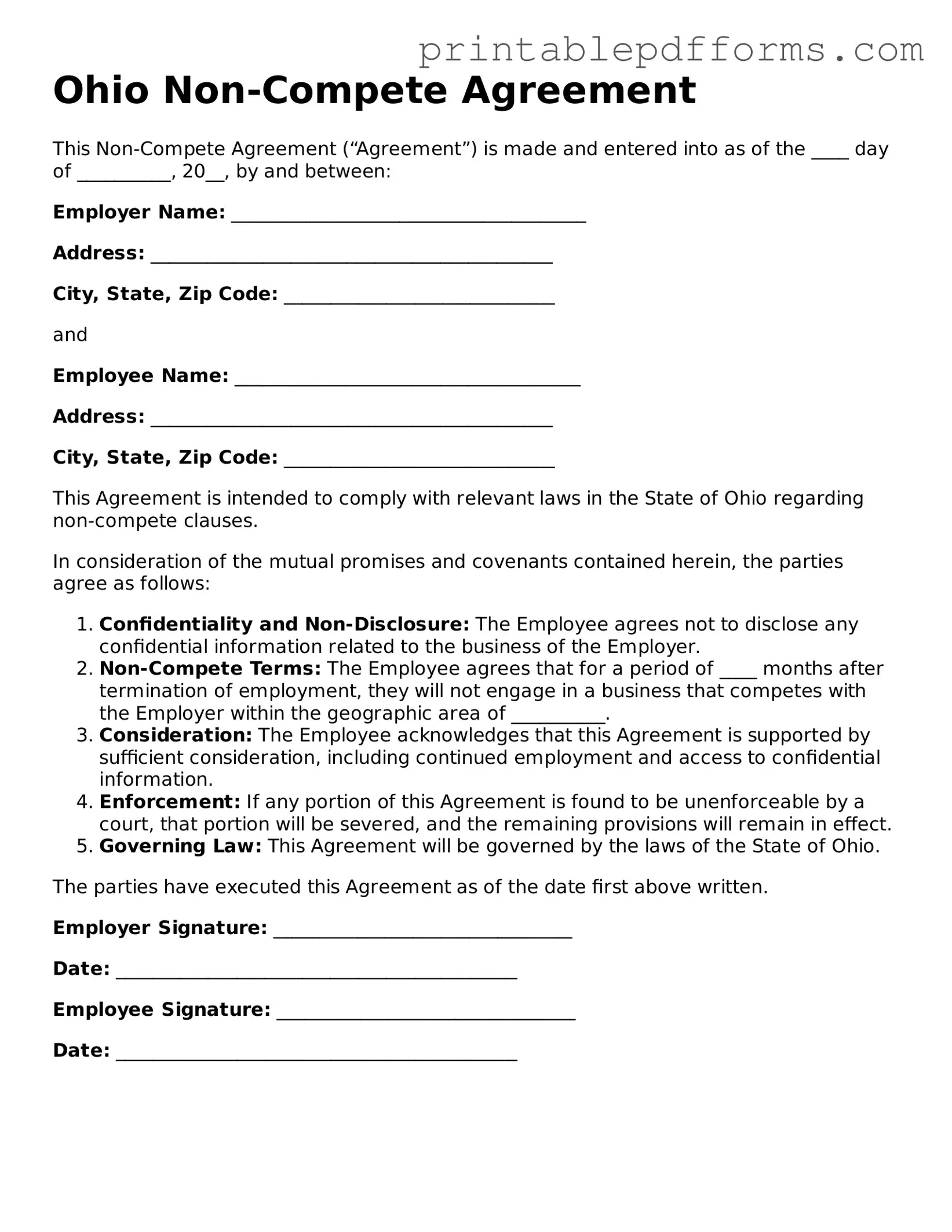 Ohio Non-compete Agreement Document