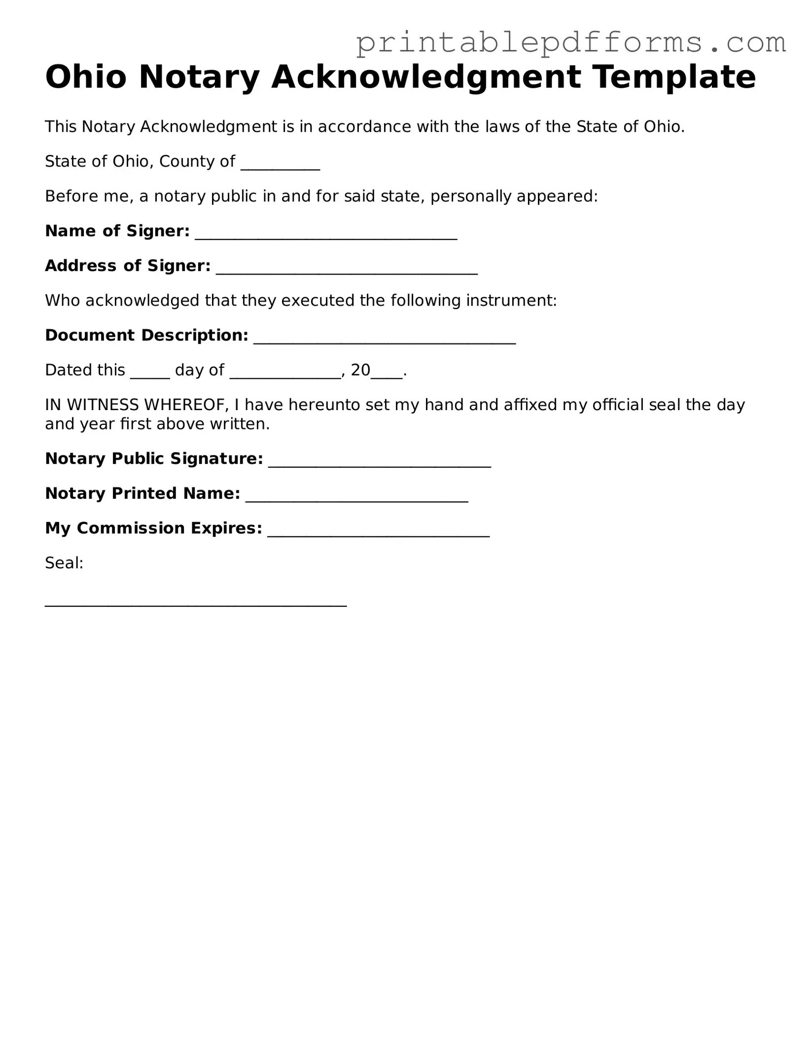 Ohio Notary Acknowledgement Document