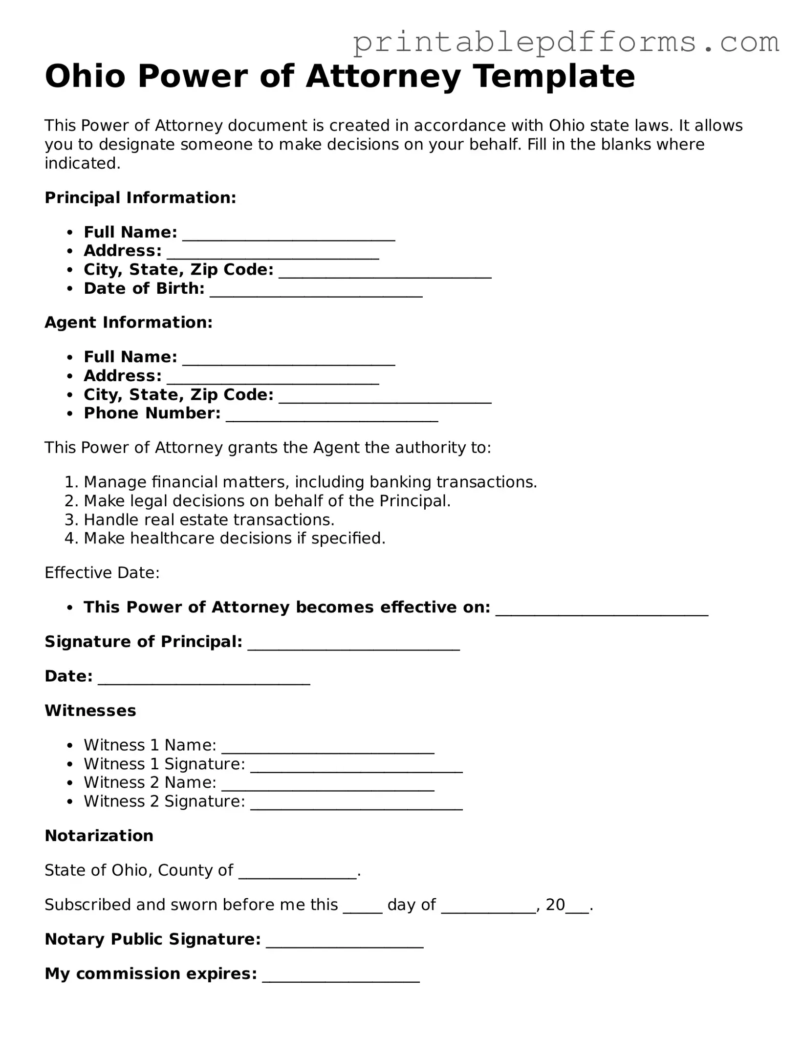 Ohio Power of Attorney Document