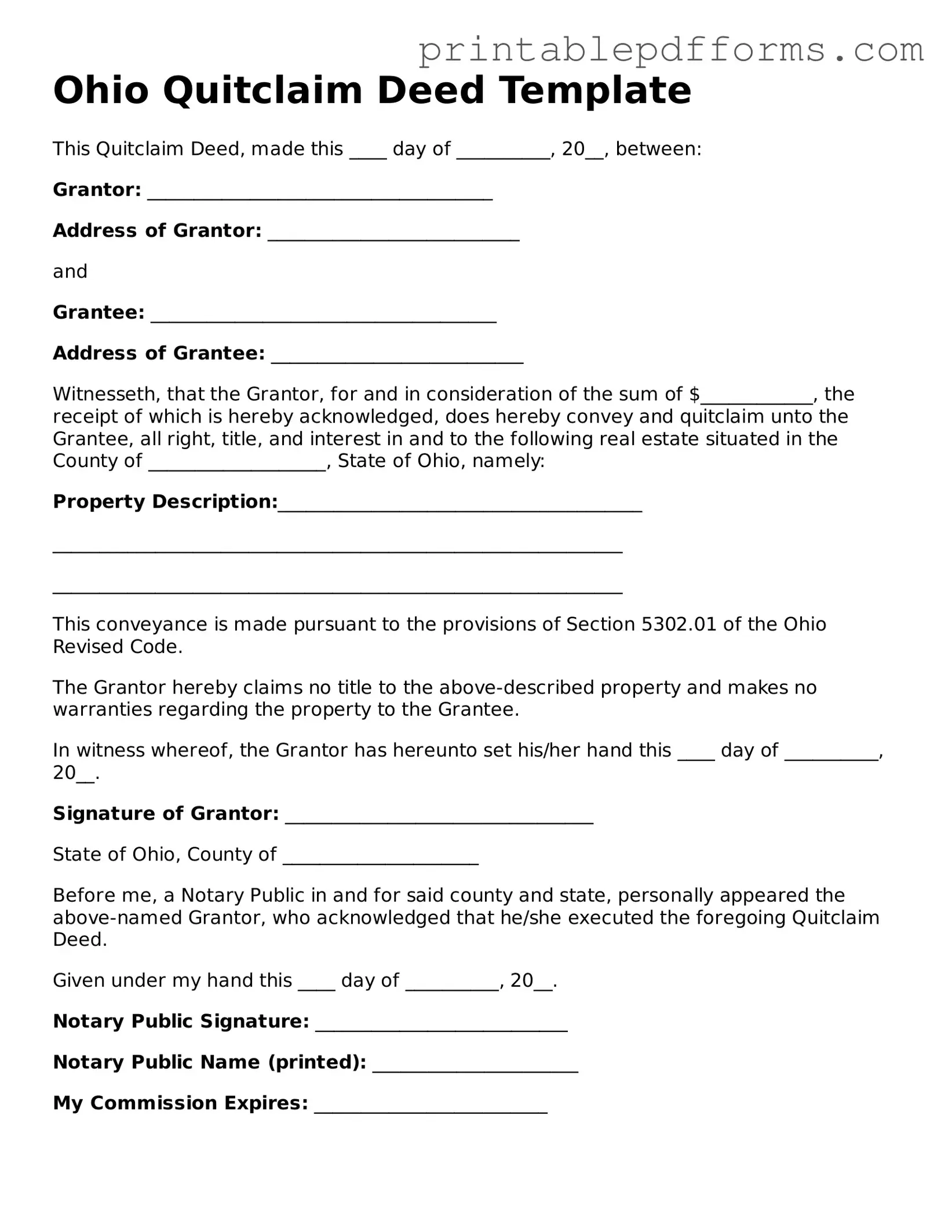 Ohio Quitclaim Deed Document