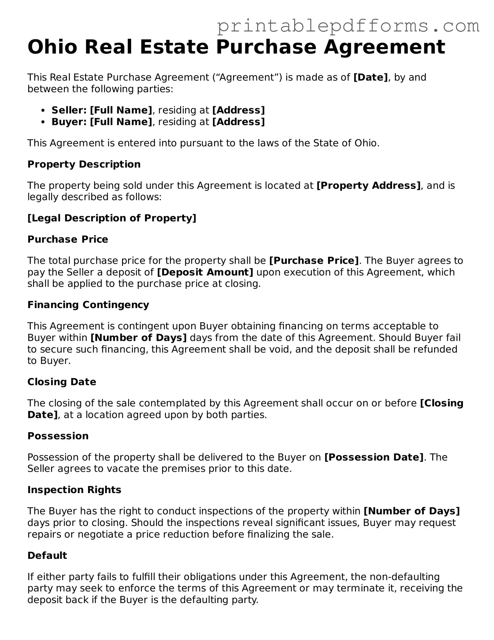 Ohio Real Estate Purchase Agreement Document
