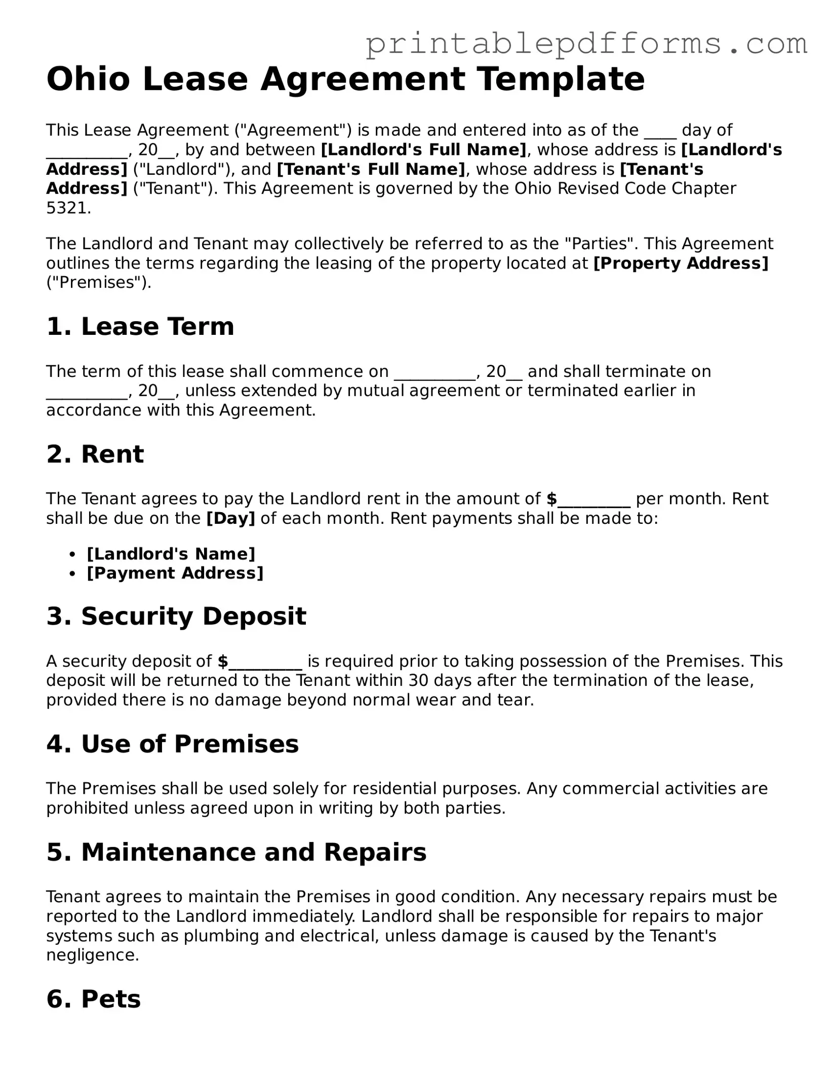 Ohio Lease Agreement Document
