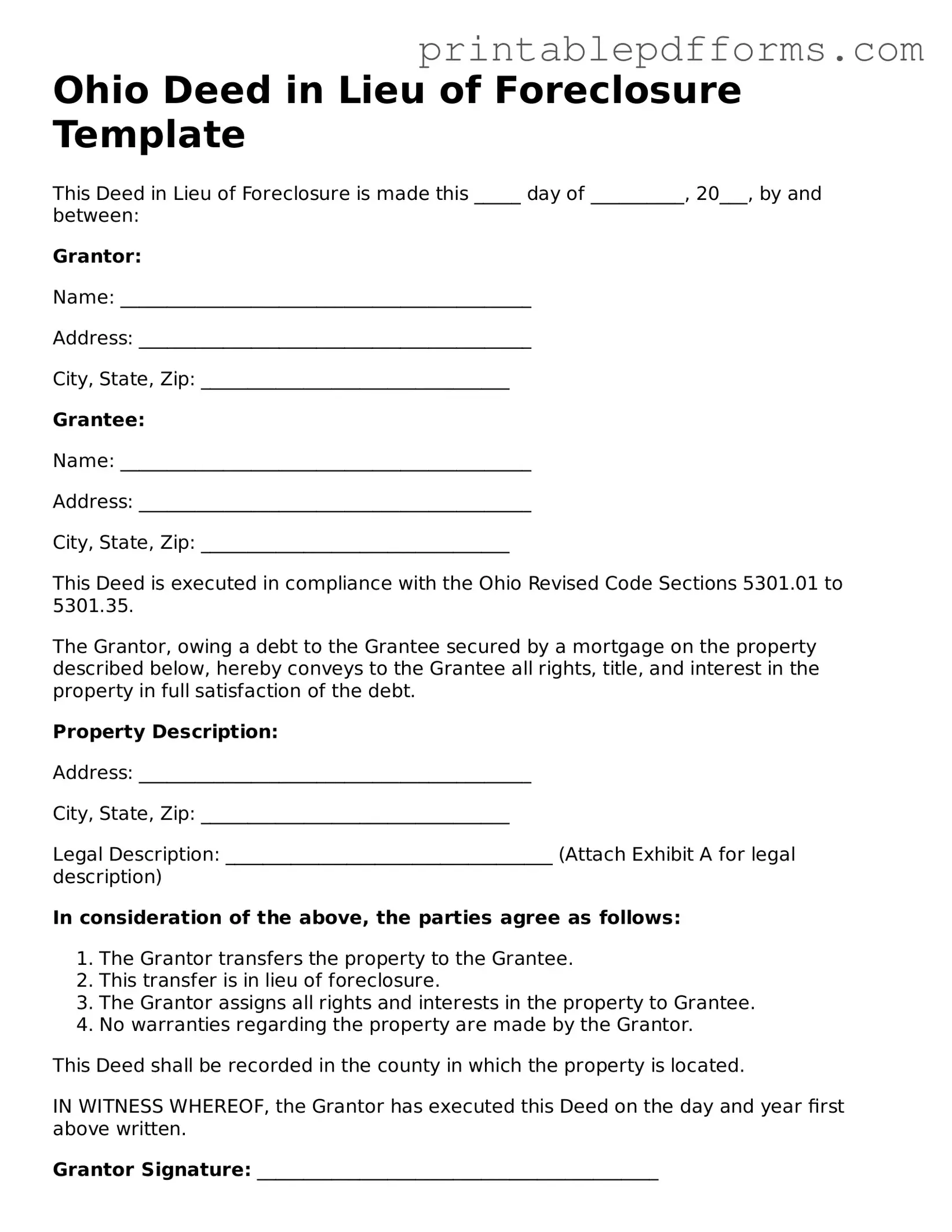 Ohio Deed in Lieu of Foreclosure Document