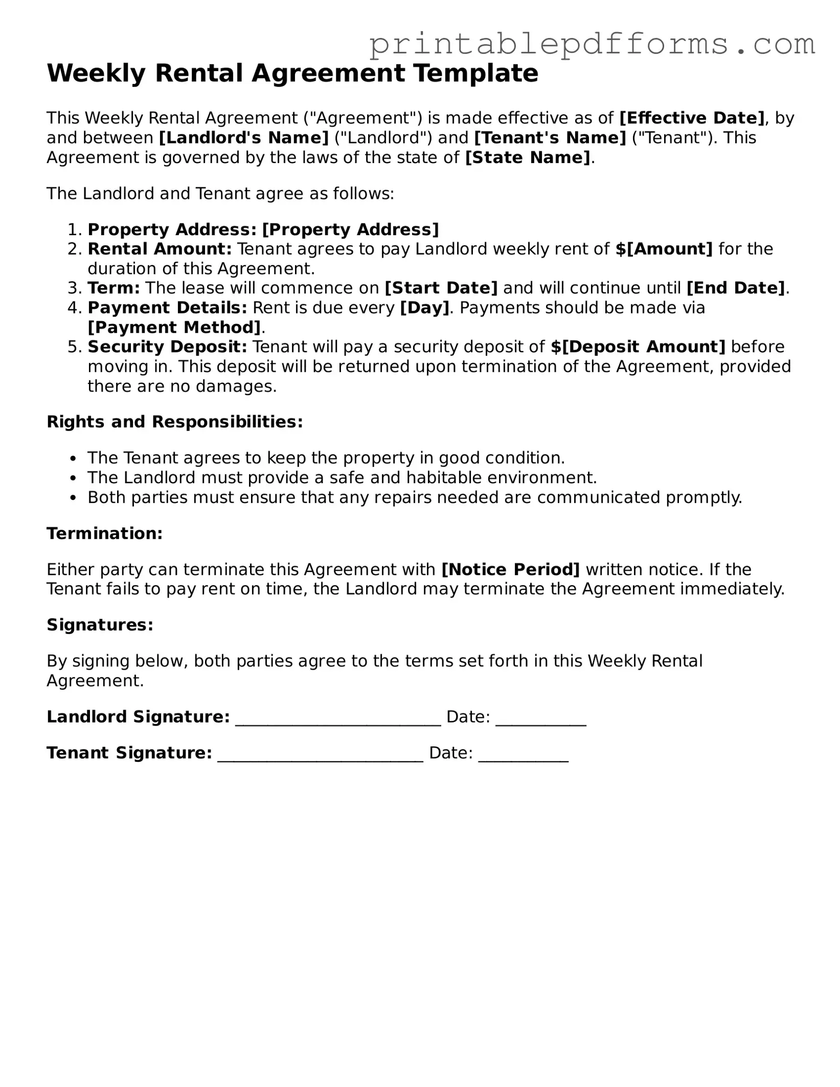 Blank Weekly Rental Agreement Form