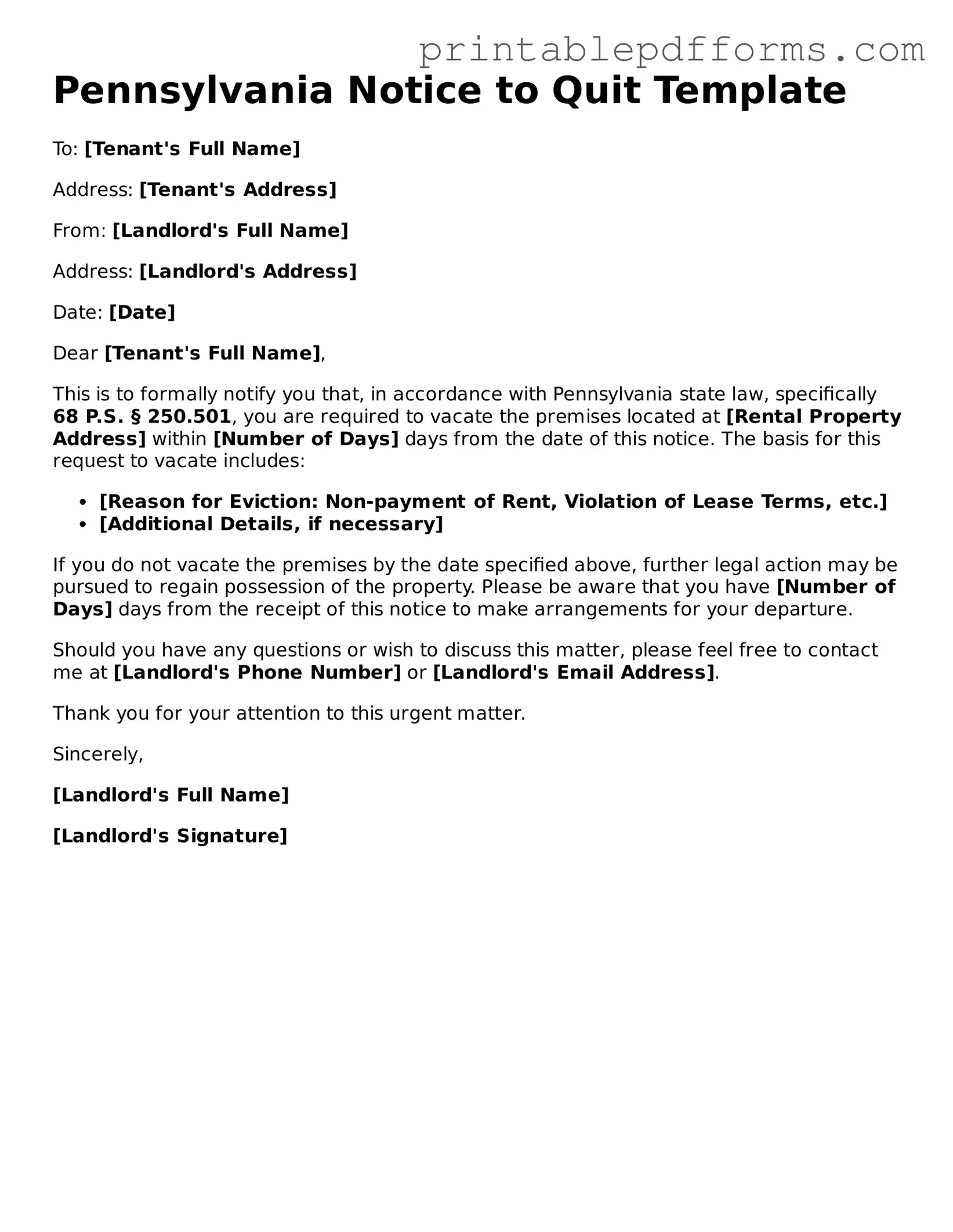 Pennsylvania Notice to Quit Document