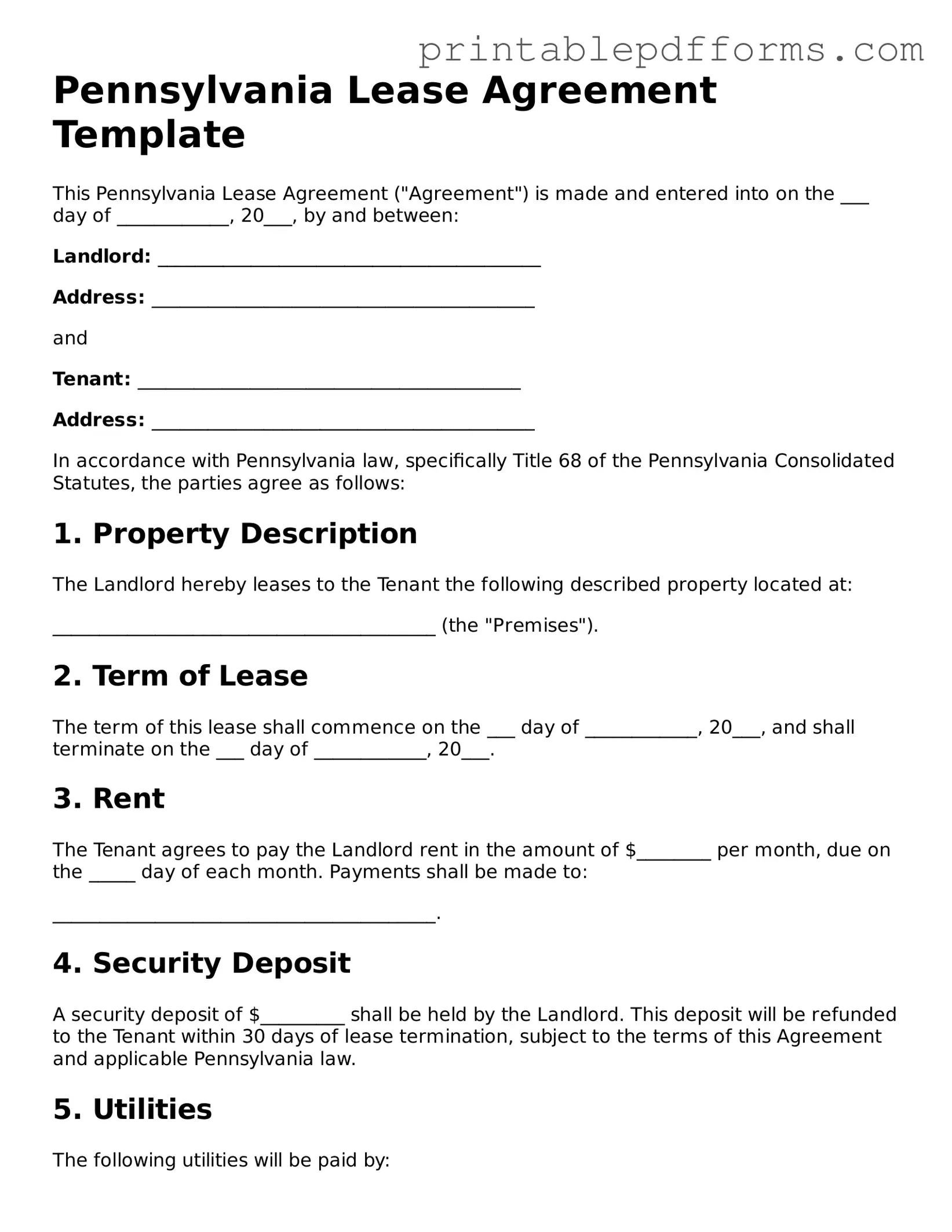 Pennsylvania Lease Agreement Document