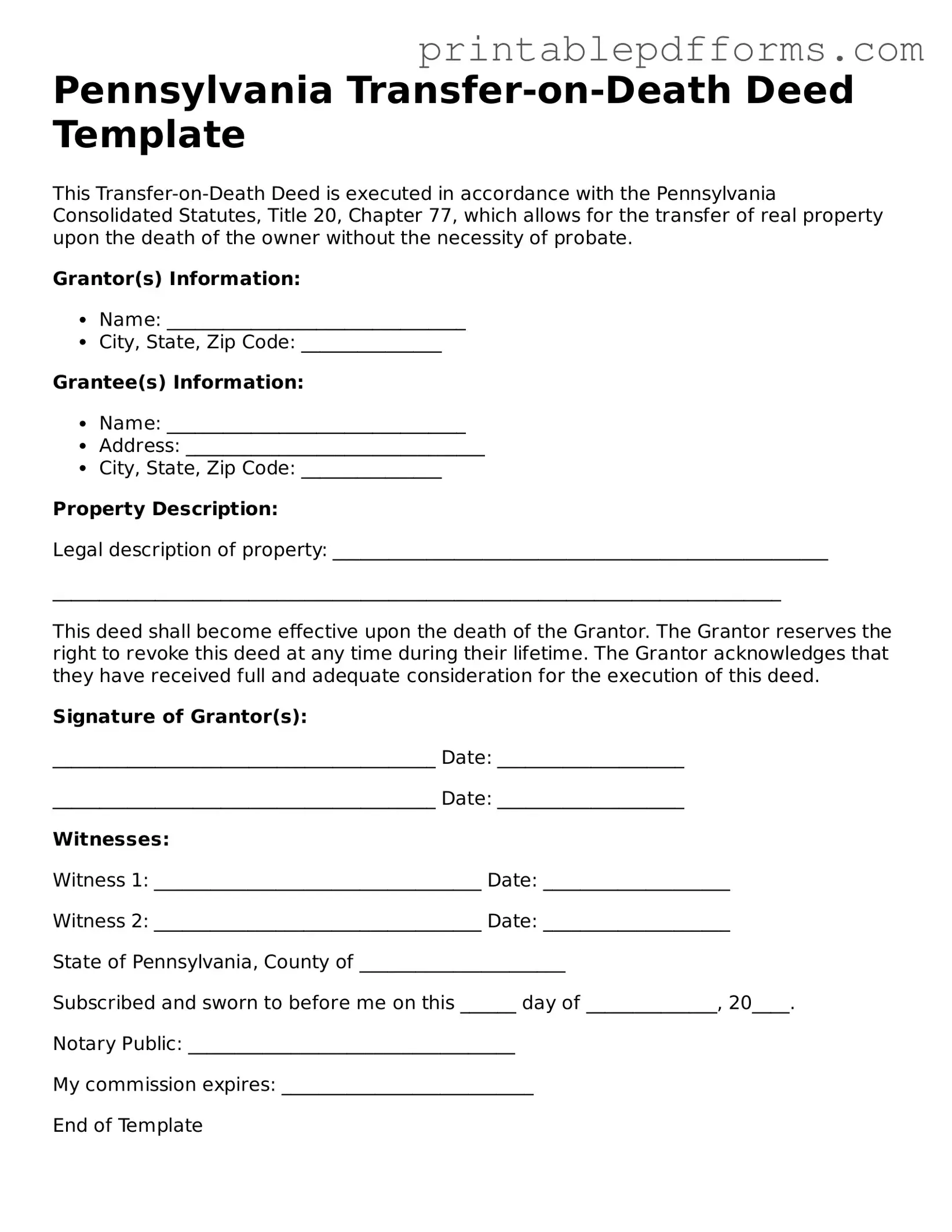 Pennsylvania Transfer-on-Death Deed Document