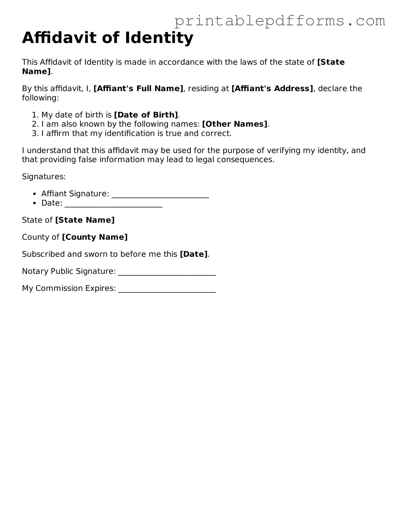 Blank Affidavit of Identity Form