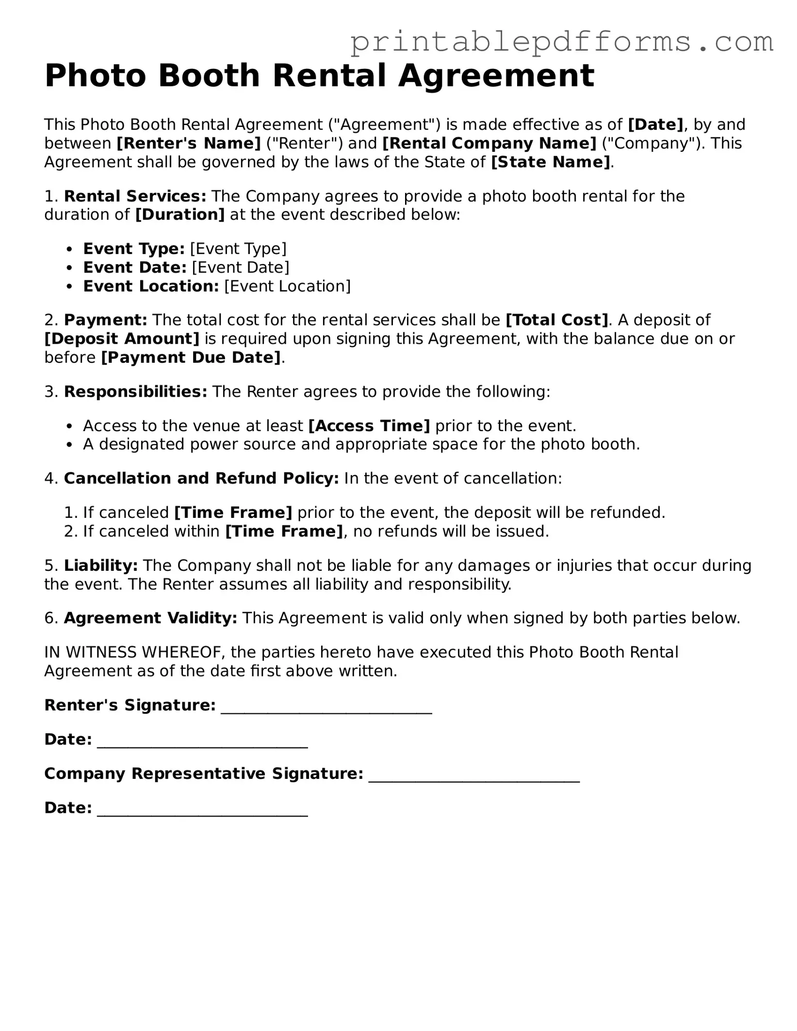 Blank Photo Booth Rental Agreement Form