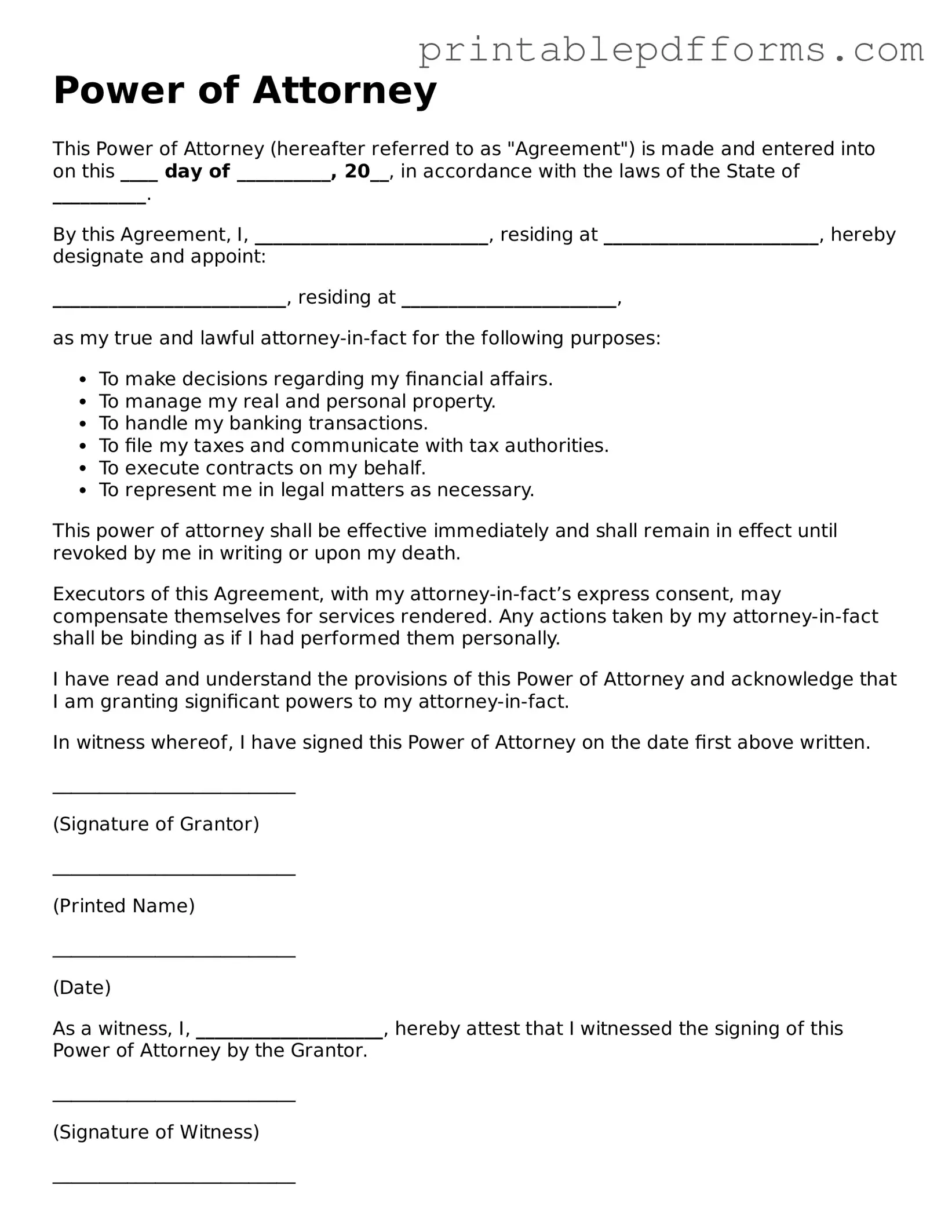 Blank Power of Attorney Form