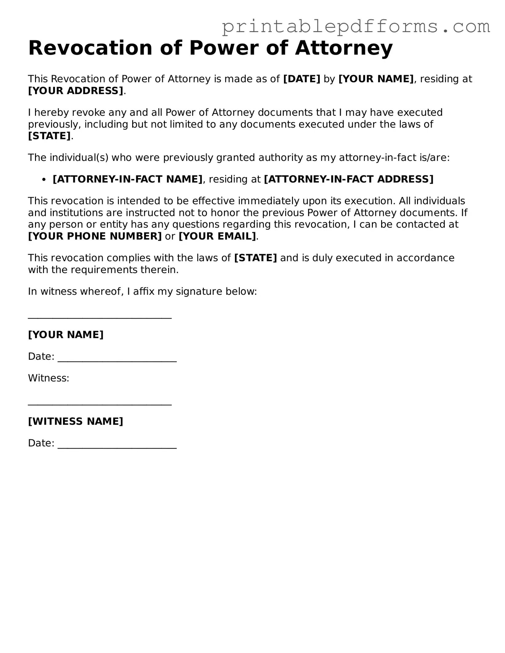 Blank Revocation of Power of Attorney Form