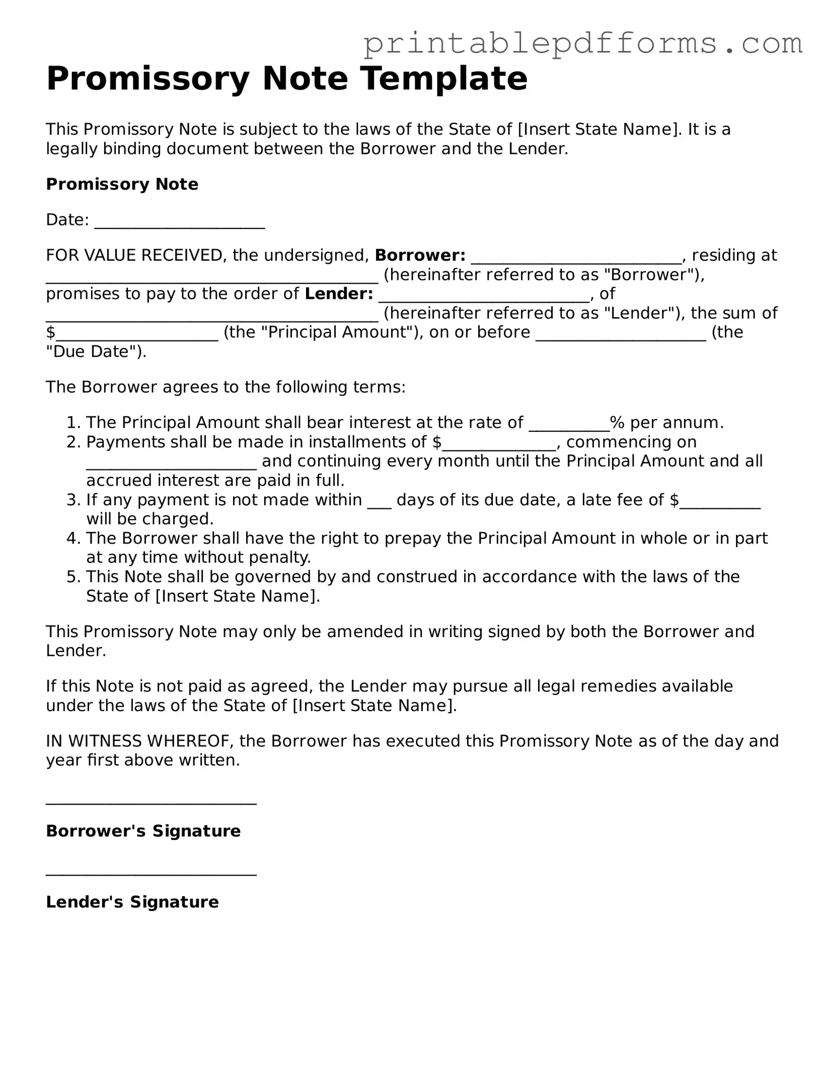 Blank Promissory Note Form