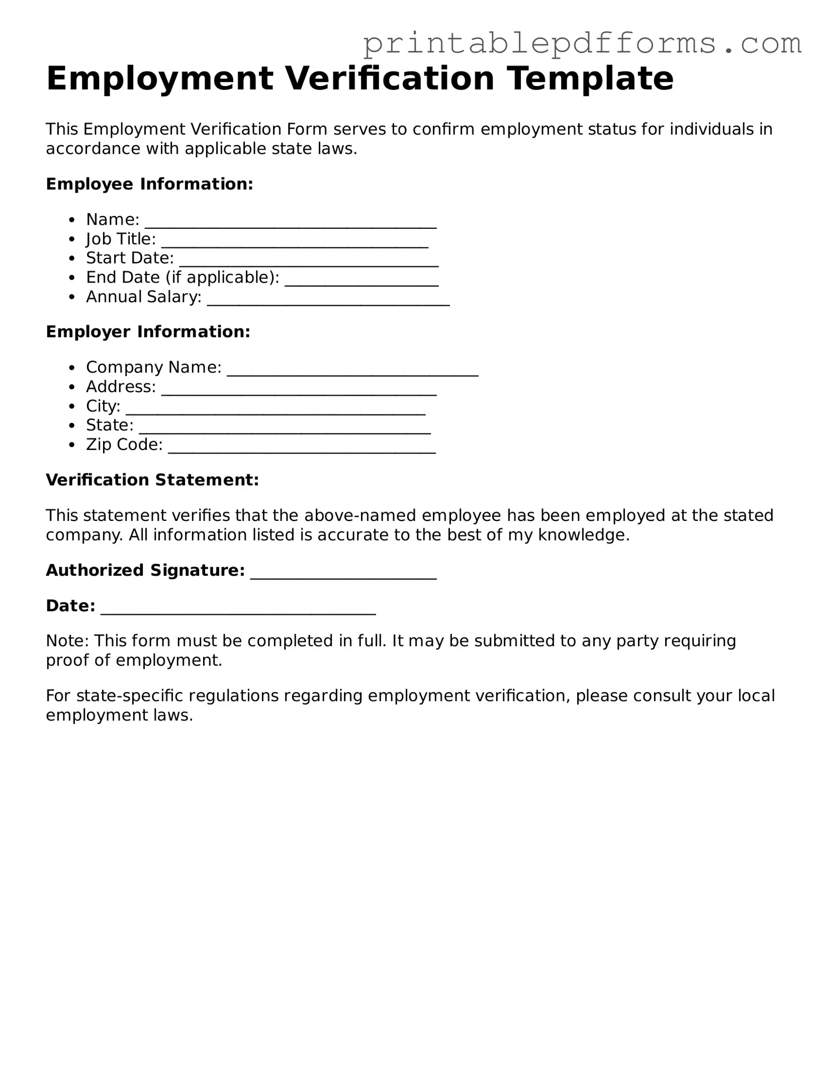 Blank Employment Verification Form
