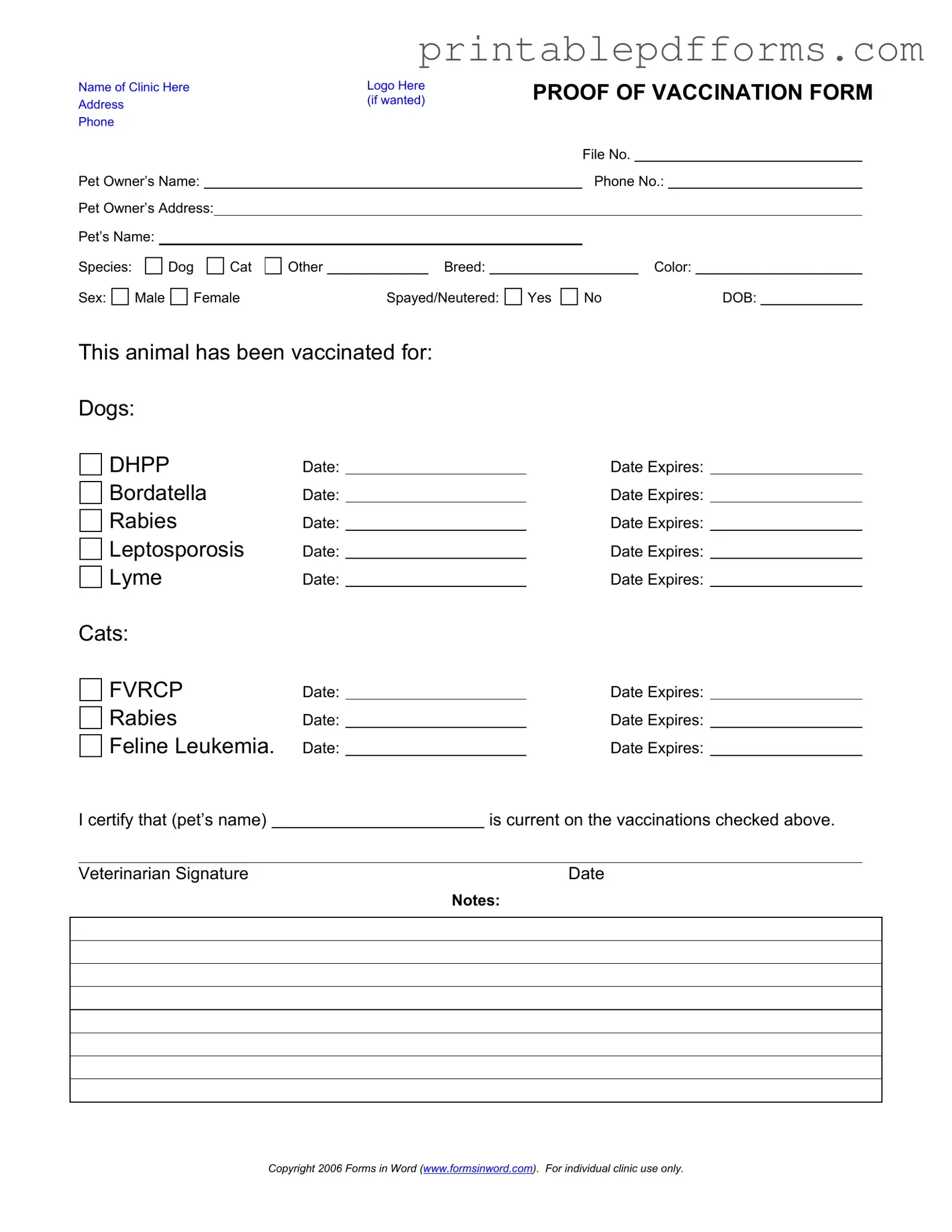 Fill a Valid Proof Of Vaccination Dog Form