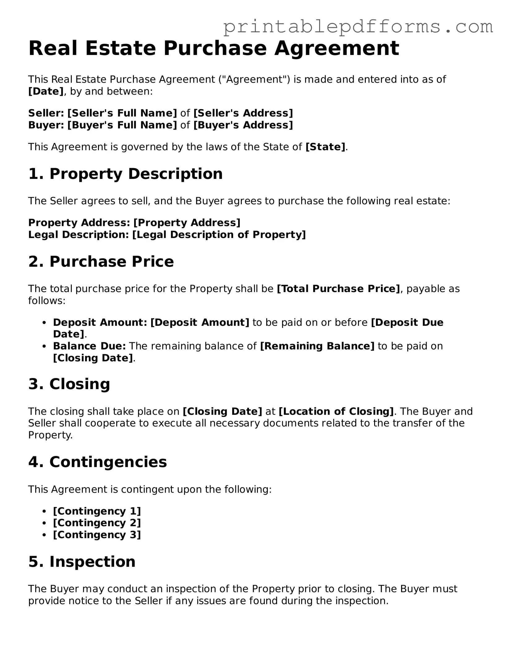 Blank Real Estate Purchase Agreement Form