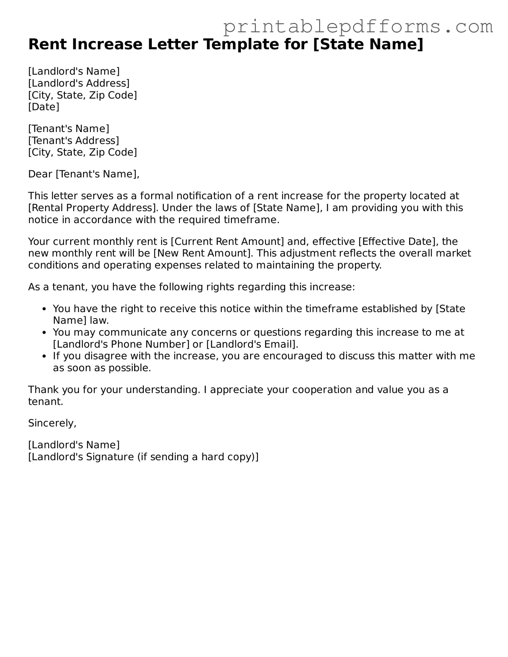 Blank Rent Increase Letter Form