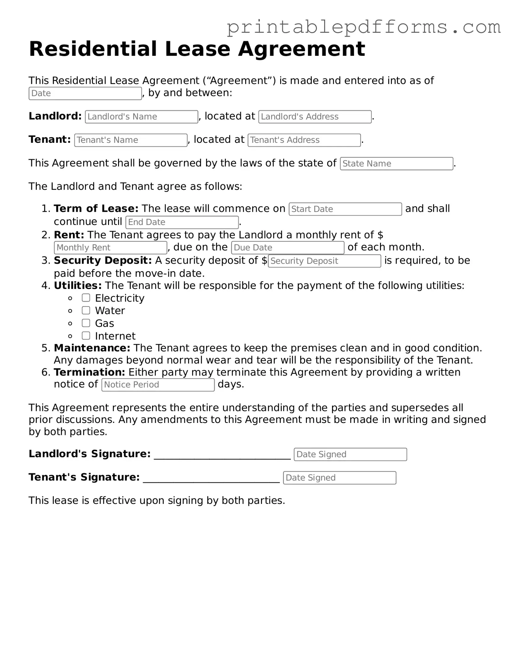Blank Lease Agreement Form
