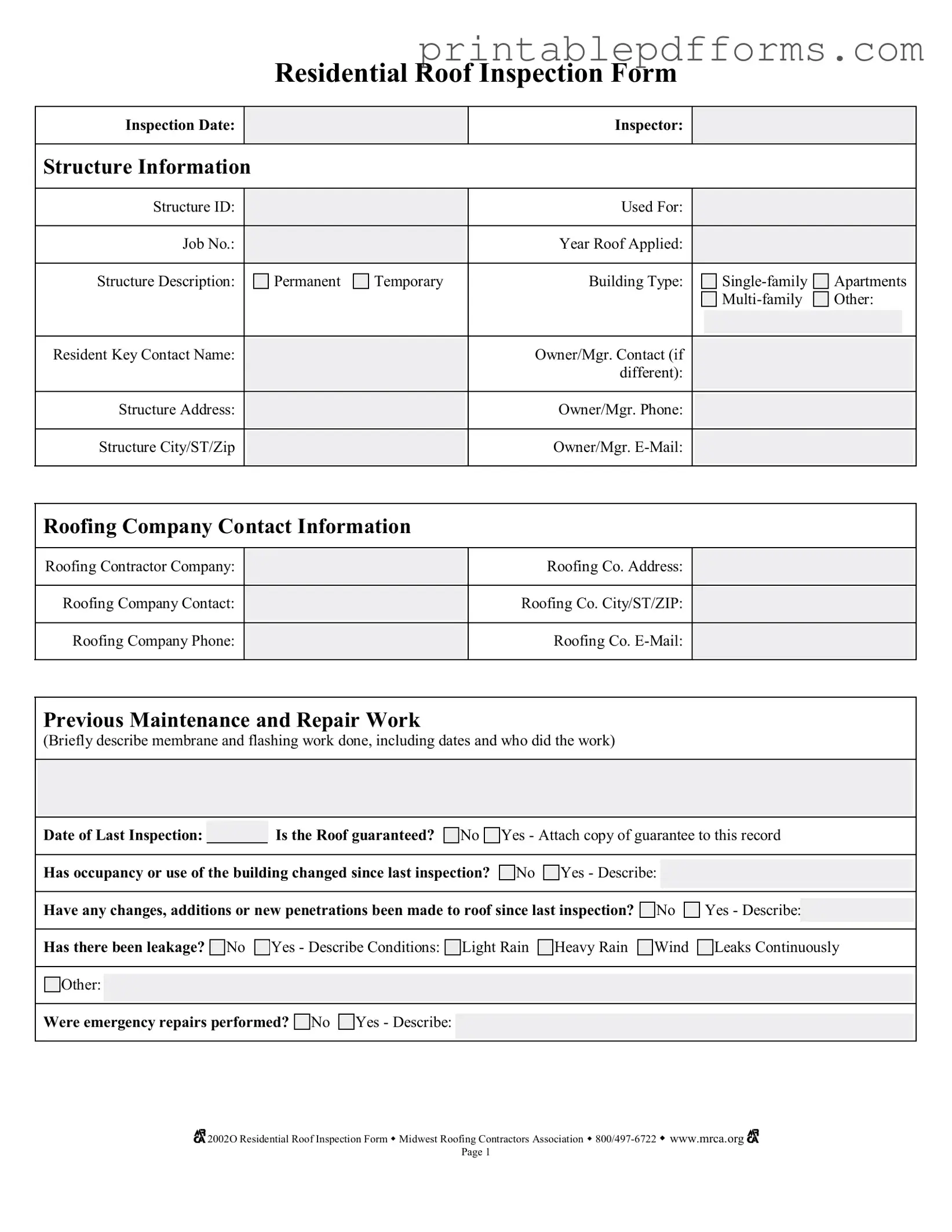 Fill a Valid Roof Inspection Form